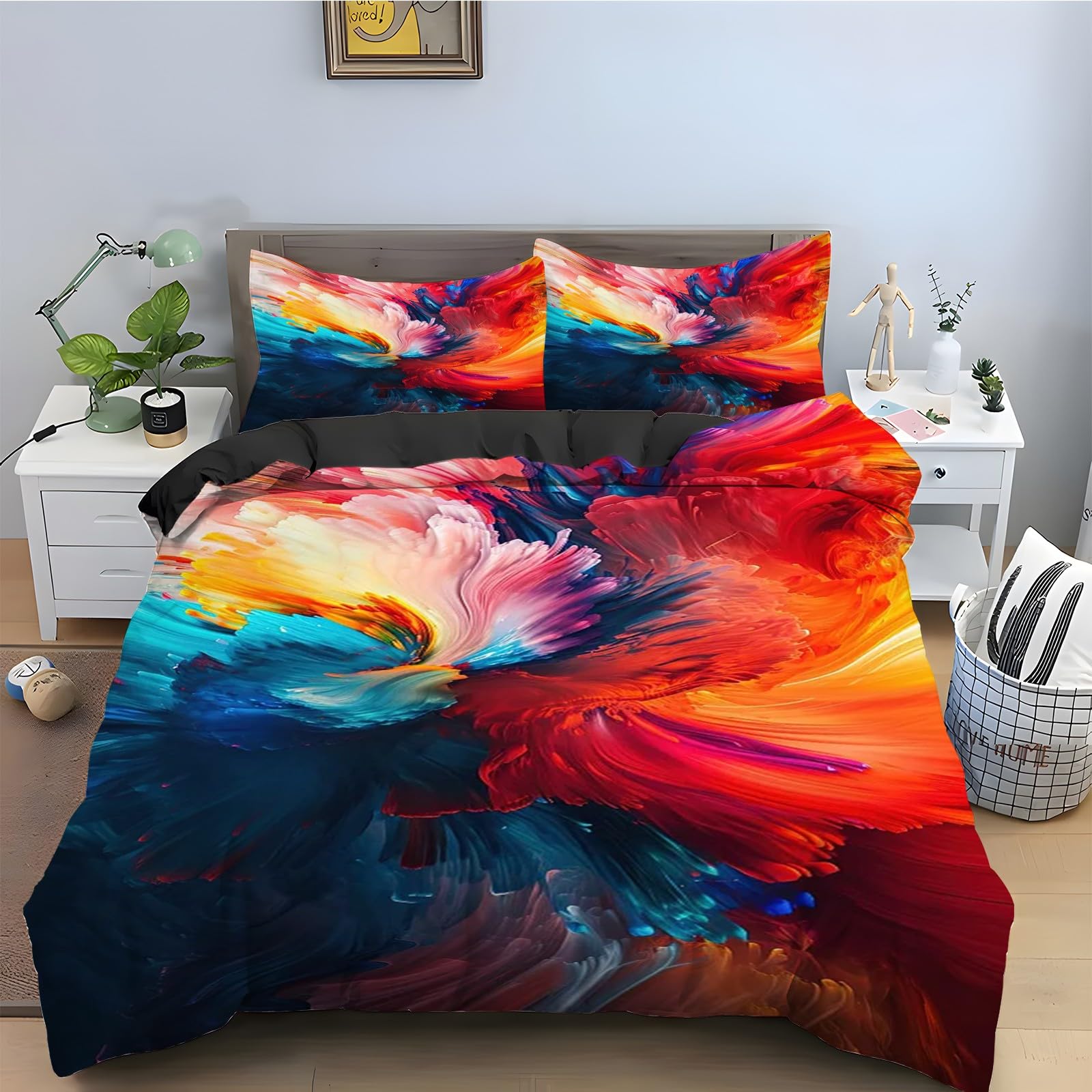Housse de Couette 220x240 Facile à Enfiler Parure de Lit Microfibre Anti-Plis avec Zip kz311