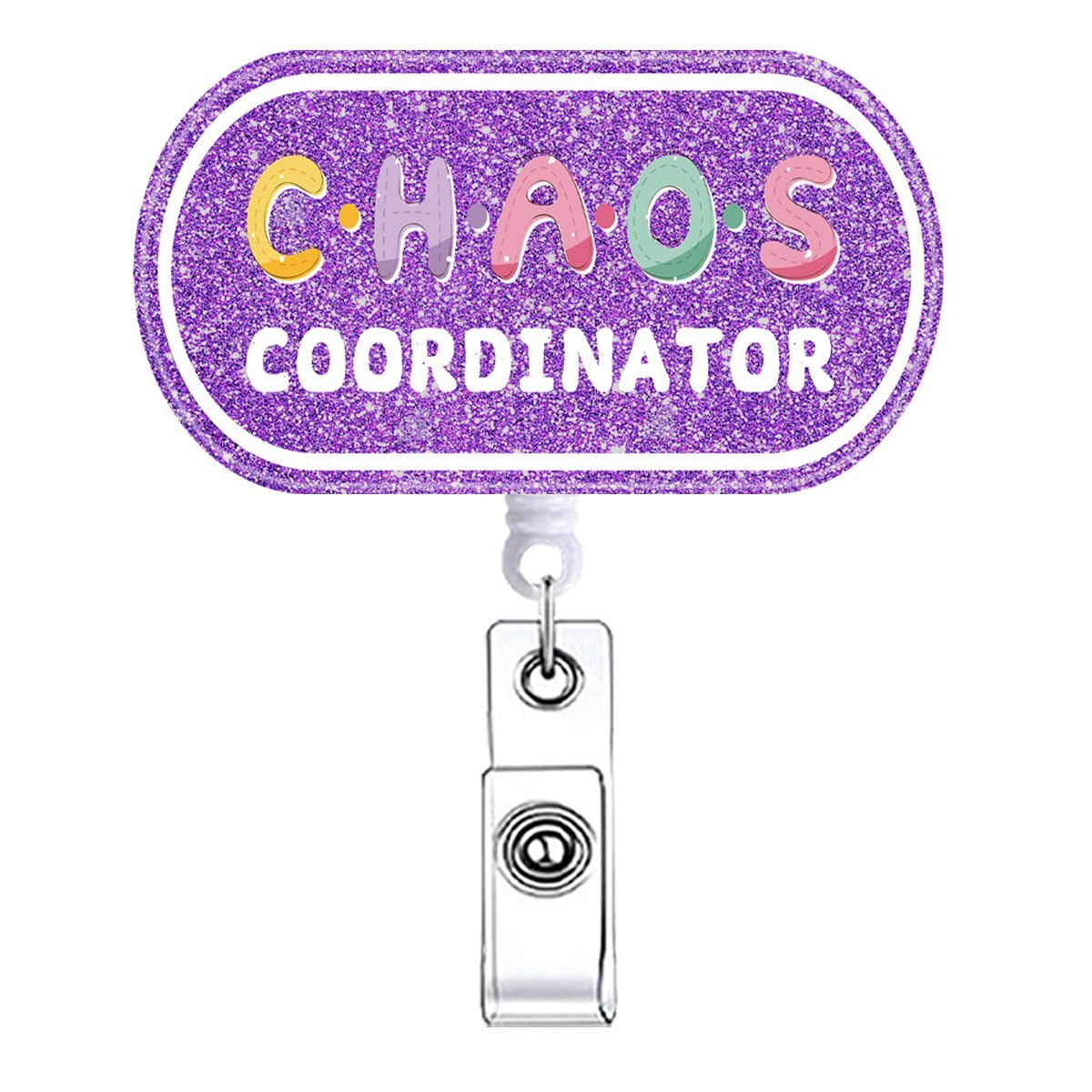 Purple Funny Chaos Coordinator Badge Reel Accessories with Alligator Clip Fun CNA RN LPN Nurse Nursing Student Badge Holder Retractable for ID Card
