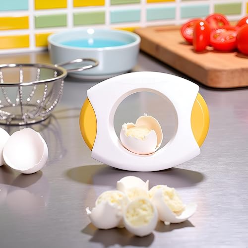 Miniatura 8 de Abridor de cáscara de huevo amarillo, cortador de huevos, separador de galletas de huevo para cortar rápidamente la parte superior de huevos,