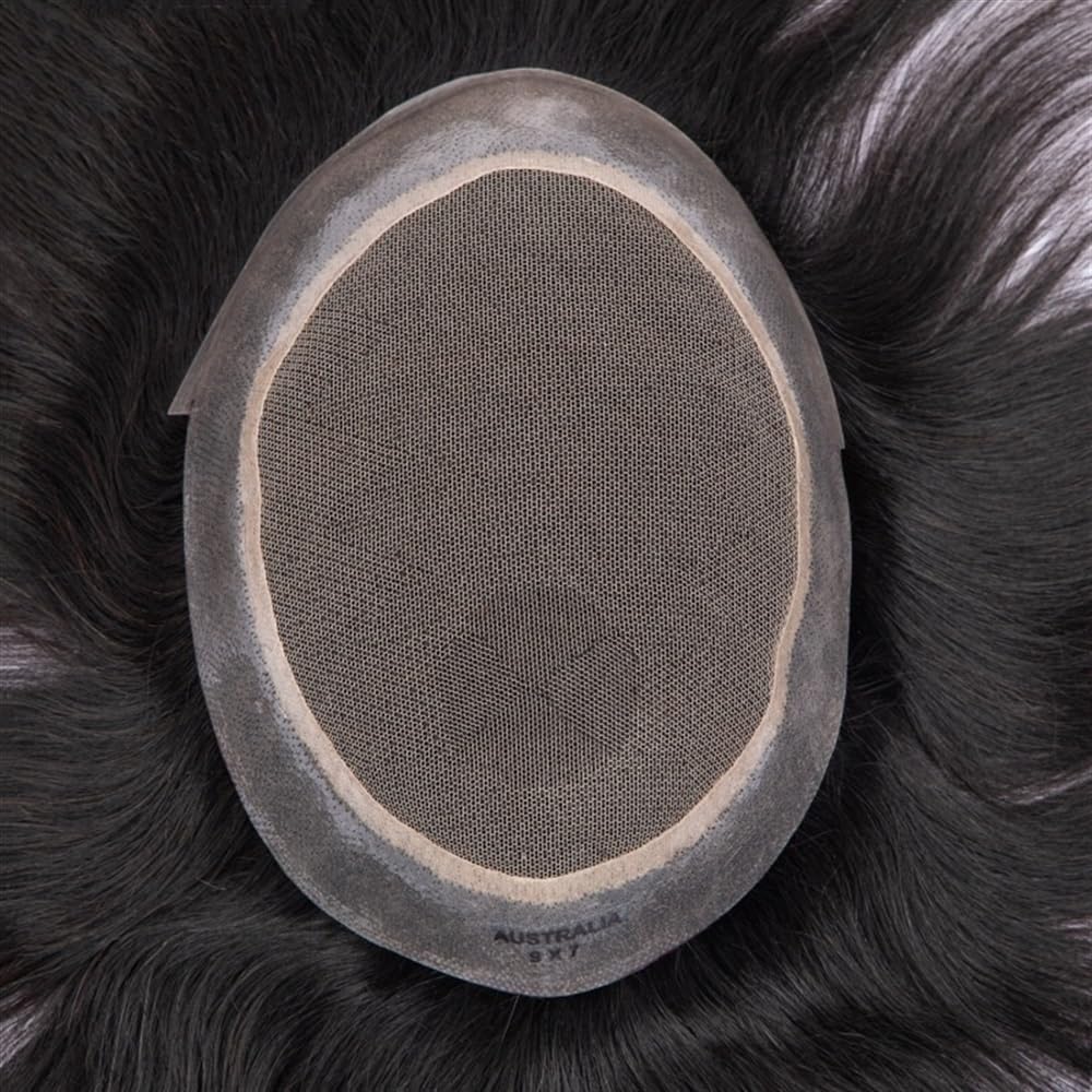 Parrucca da uomo in pizzo francese lungo 15 cm, capelli umani (lisci) Hairline Fine(7"x9")