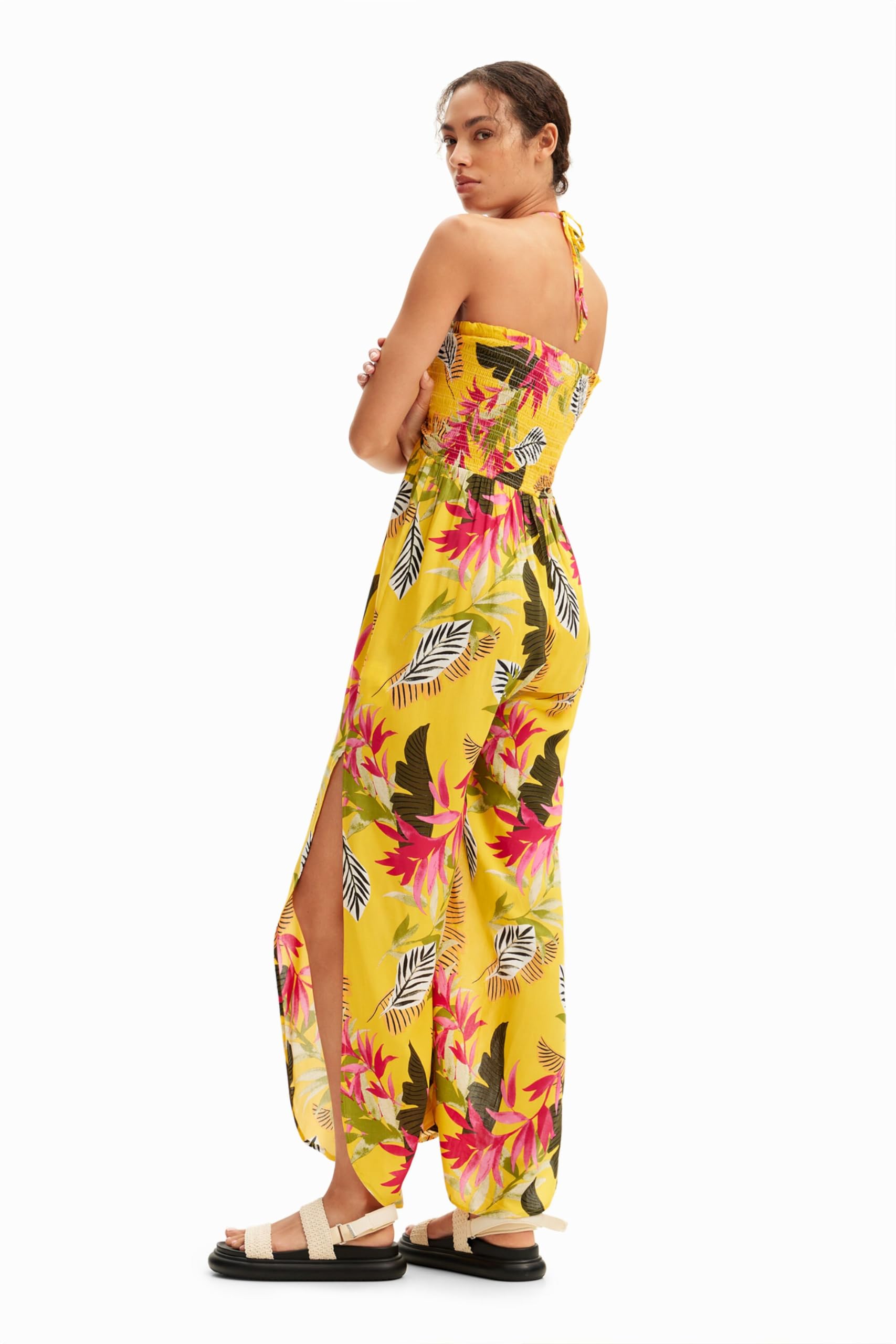 Desigual Women's Swim_Jumpsuit Tropical One Piece Swimsuit, Yellow, S