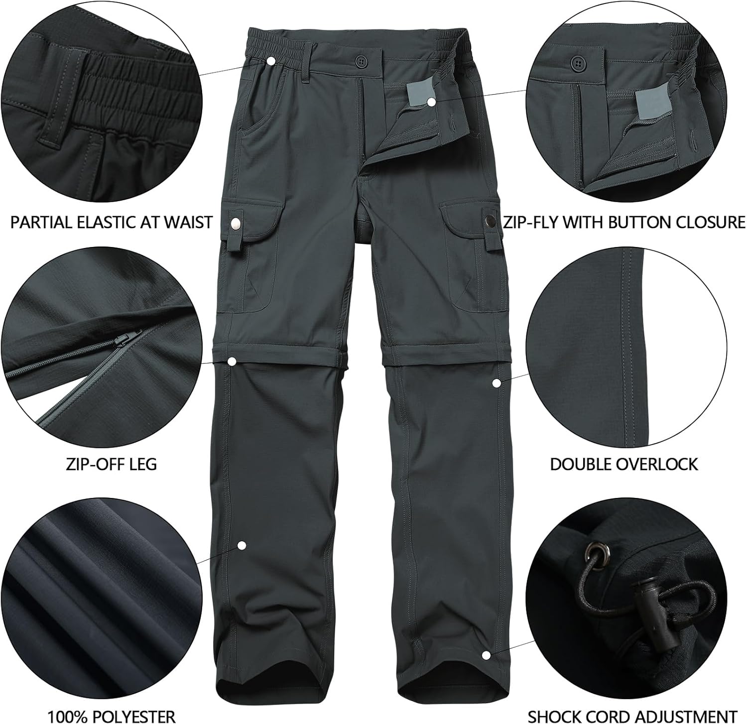 Kids' Cargo Pants, Boys Convertible Hiking Pants, Boy Zip Off Outdoor Casual Pants Quick Dry Climbing Trousers for Youth - Image 6