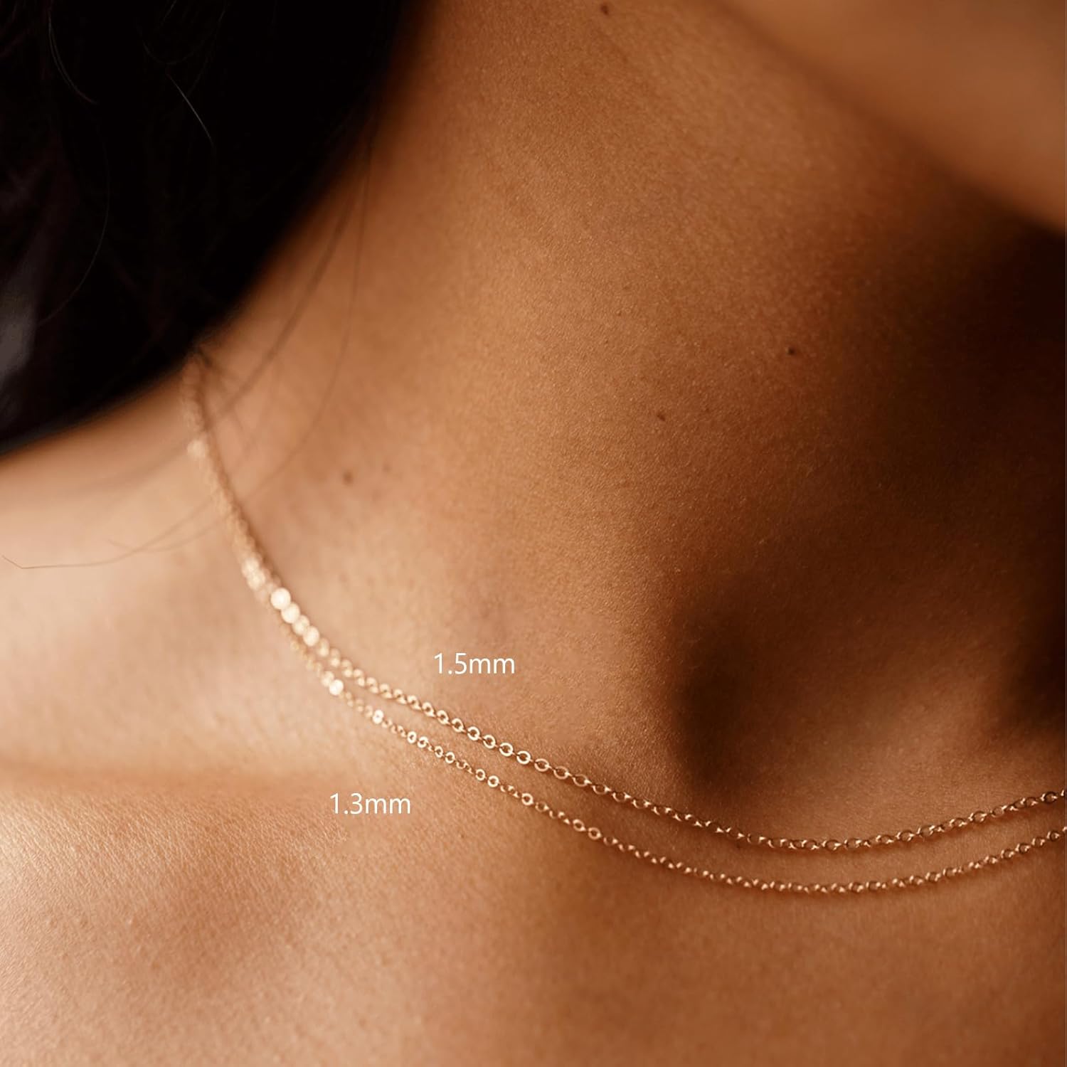 14K Gold Chain Necklace, Dainty Sparkle Cable Link Chain 1.3mm/1.5mm/1.8mm, 16-24 Inches for Women Men, Hypoallergenic, Non-Tarnish, Elegant Layering Minimalist Jewelry - Image 3