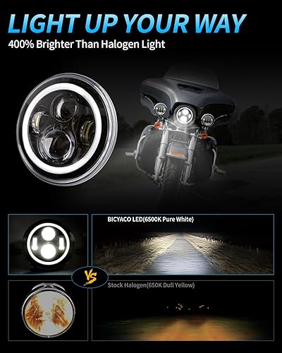 Miniatura 54 de BICYACO Faro delantero LED de motocicleta de 7 pulgadas con luces antiniebla de 4.5 pulgadas, aprobado por DOT SAE, compatible con Harley Davidson