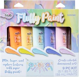 Tulip Fluffy Paint Serene Kit, Pastel Fabric Paints, Make 3D Designs, Palette Knife and Brush Included, 7 pcs