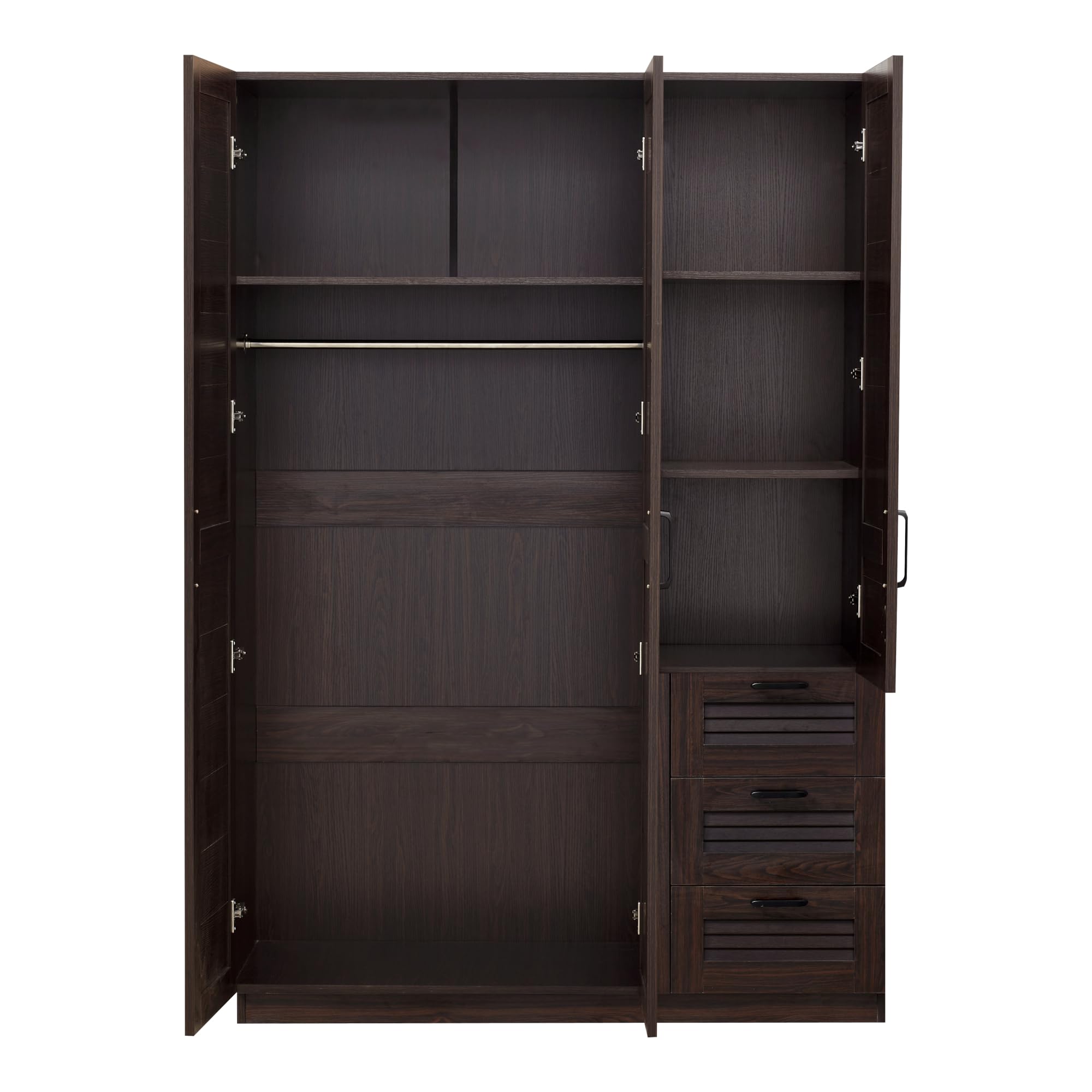 [en.casa] Armoire de Chambre avec Barre de Penderie 4 étagères 3 tiroirs Garde-Robe Placard Meuble de Rangement MDF 176 x 120 x 52 cm Effet Noyer Foncé