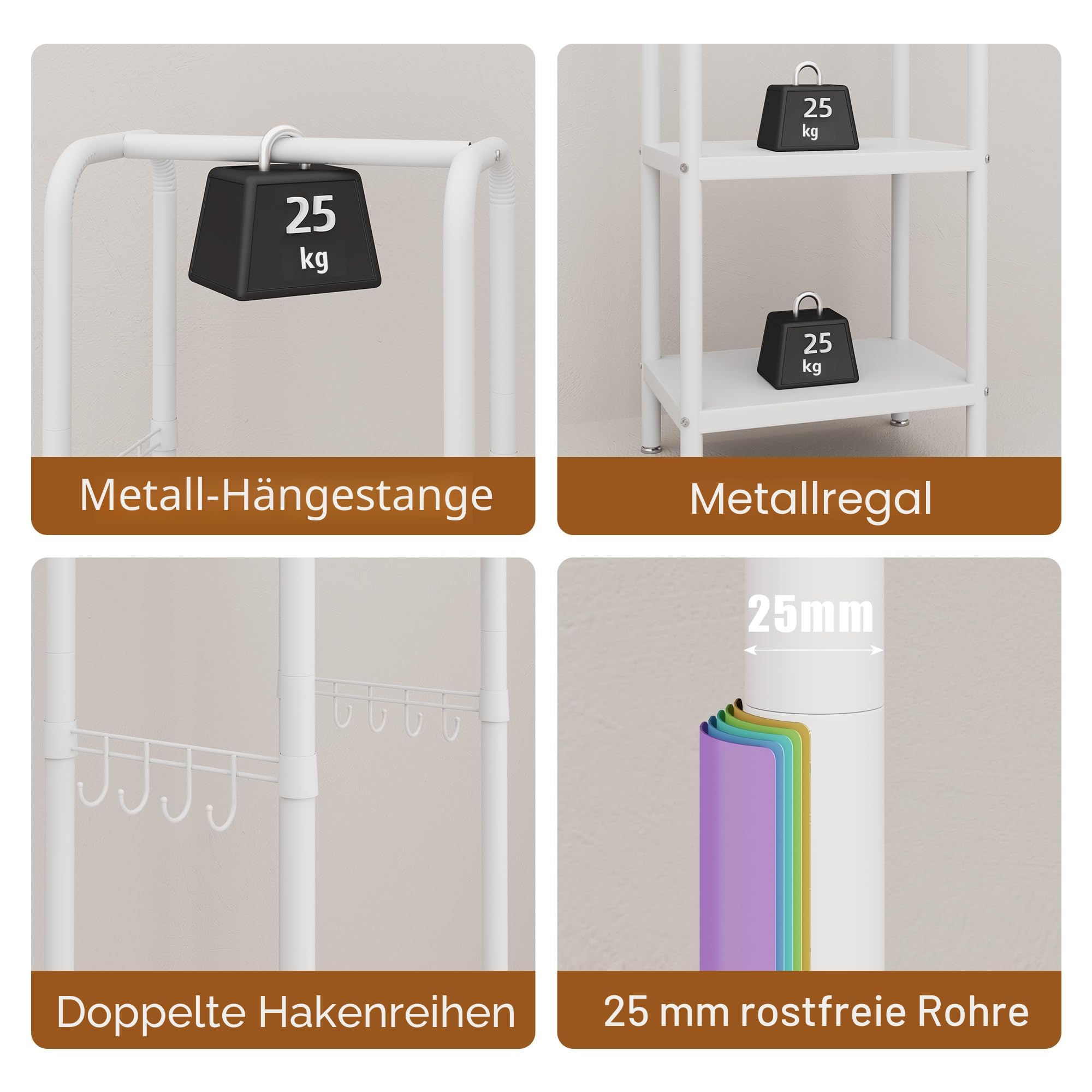 Garderobenständer aus Metall, kleiner Garderoben- und Schuhständer, freistehender Kleiderständer mit Metallregalen und Haken, für Schlafzimmer, Eingangsbereich, Büro, Flur (Weiß)