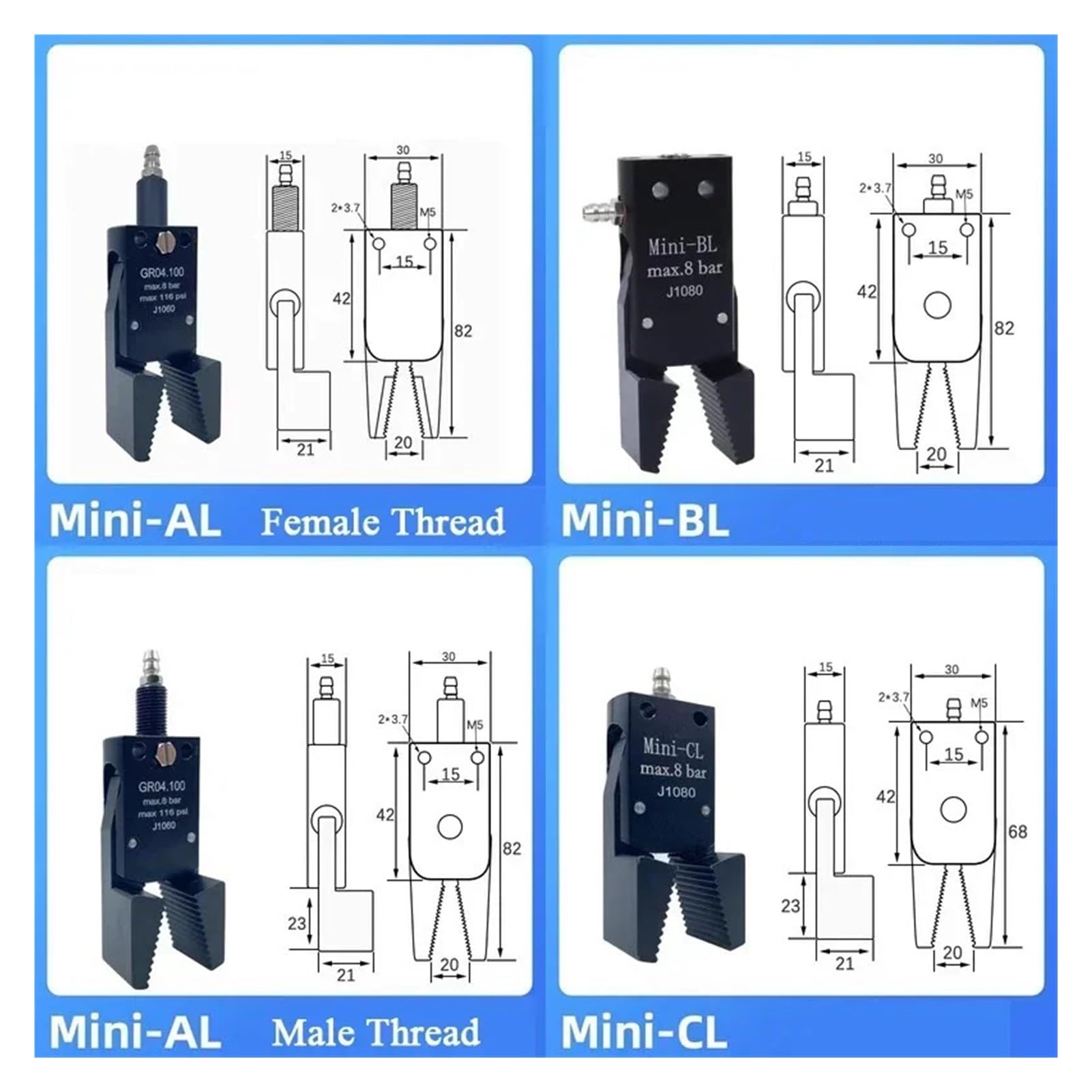 Pinza pneumatica a doppia azione a 2 griffe, Serie di pinze pneumatiche for robot industriali e stampaggio ad iniezione Multicolor(Black)