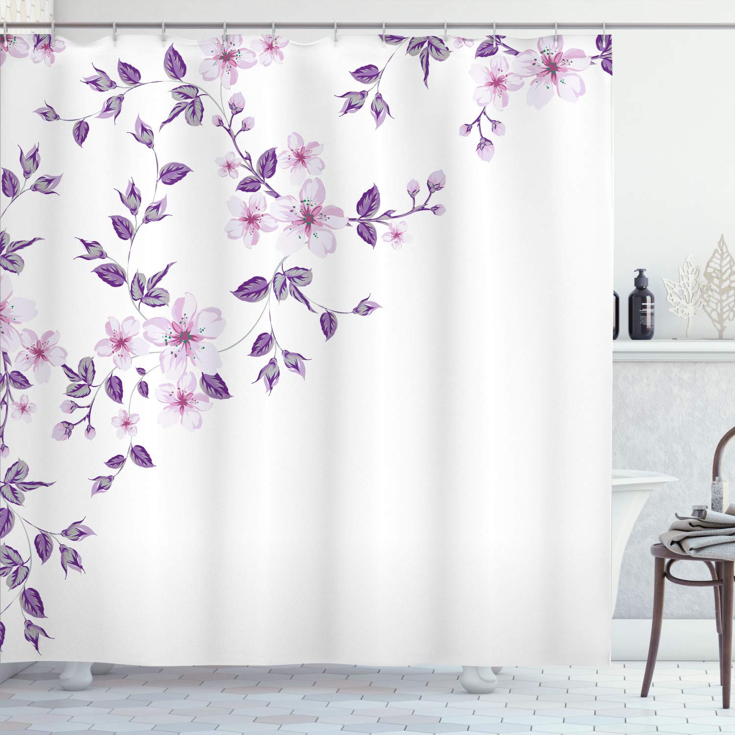 Amazon.com: Ambesonne Asian Shower Curtain, Japanese Sakura Cherry Tree  Branches Fresh Serene Spring Nature, Cloth Fabric Bathroom Decor Set with  Hooks, 69" W x 70" L, Coconut Lilac : Home & Kitchen