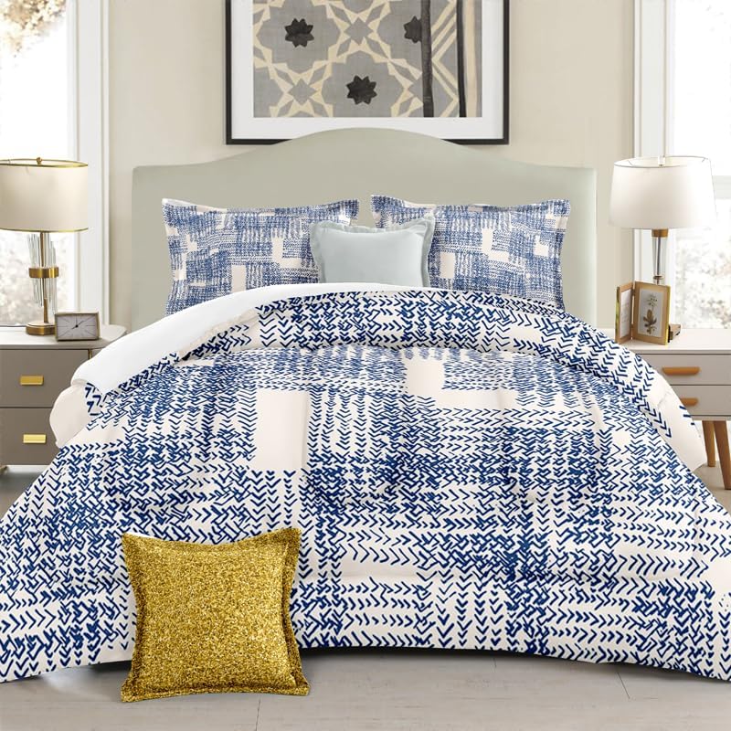 Blue and White WatercolorTie Dye Hand Drawn Comforter Set Queen 3 Pieces Microfiber Bedding Quilt for Girls Teens
