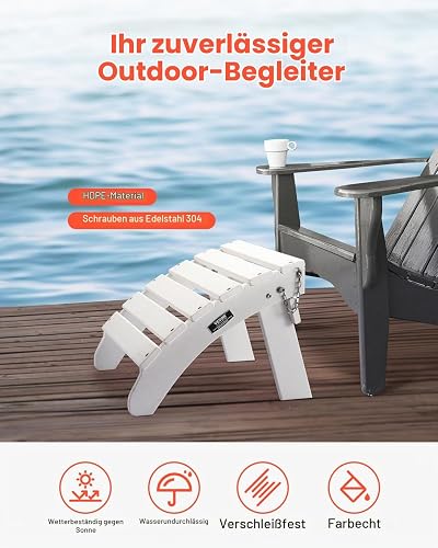 VEVOR Adirondack Ottoman, 17.7L x 19.7W x 13.8H Inch HDPE Plastic Folding Adirondack Ottoman, Weather-Resistant Foot Rest for Adirondack Chair, Widely Used for Outside Porch Pool Lawn Backyard, White - 2