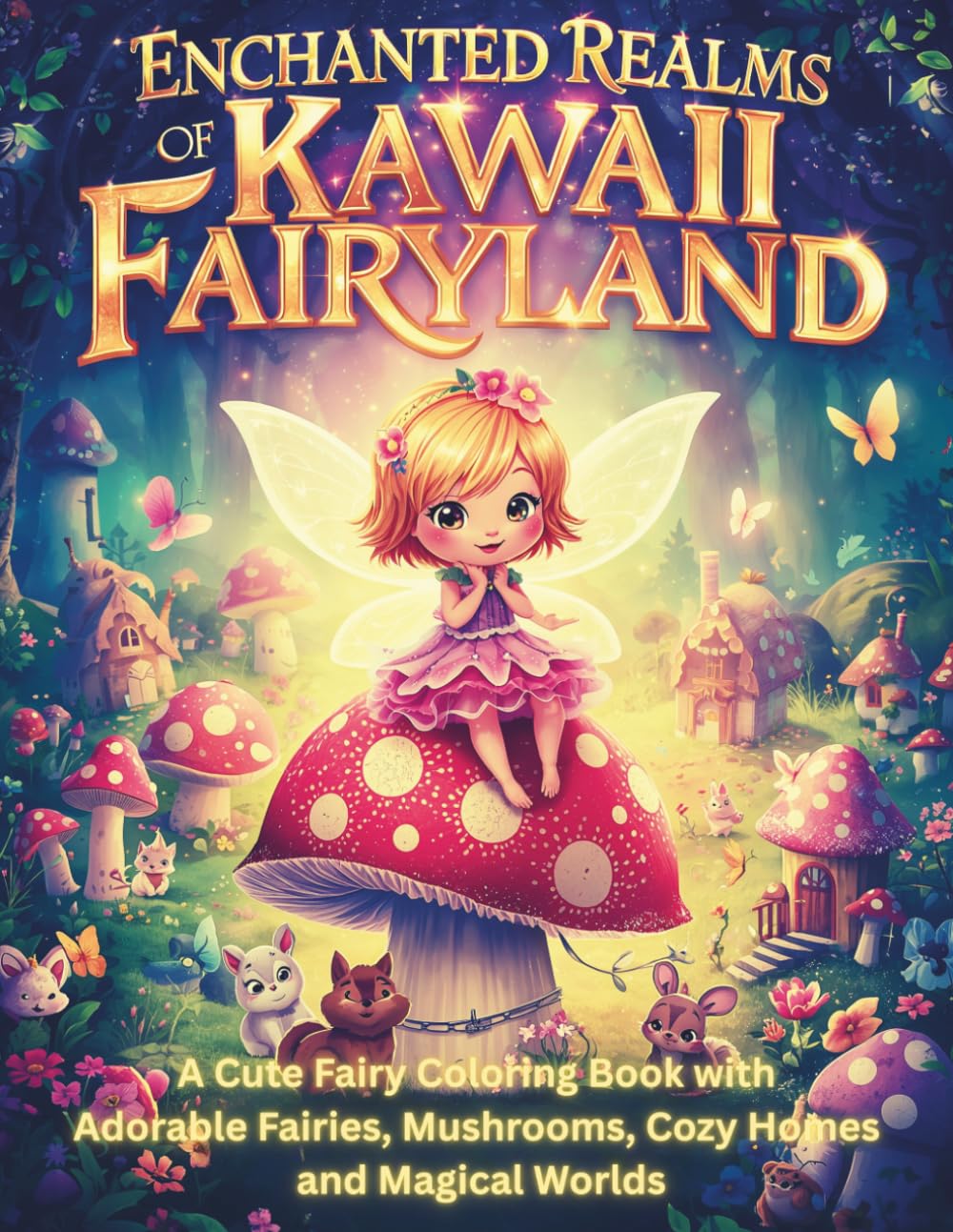 Enchanted Realms Of Kawaii Fairyland: A Cute Fairy Coloring Book with Adorable Fairies, Mushrooms, Cozy Homes And Magical Worlds