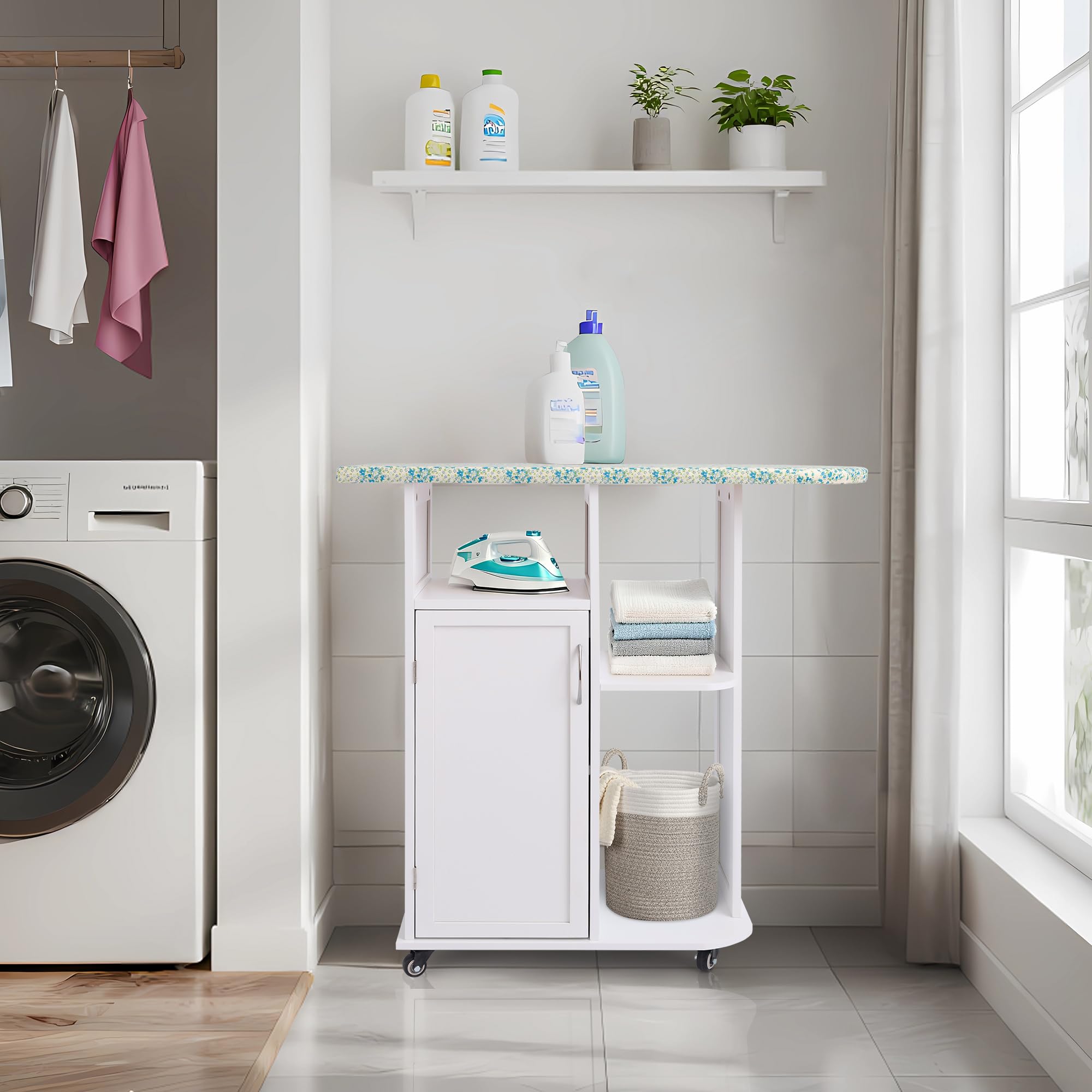 Amazon.co.jp : 家庭用多機能アイロン台には収納キャビネットが付属し