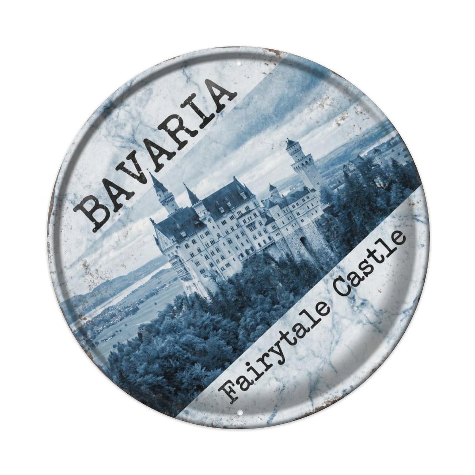 Vintage Travel Neuschwanstein Germany Castle Metal Tin Sign Plaque Wall Decor for Cafe, Club Bar, Office, Home Garden Round Metal Poster 8x8Inch