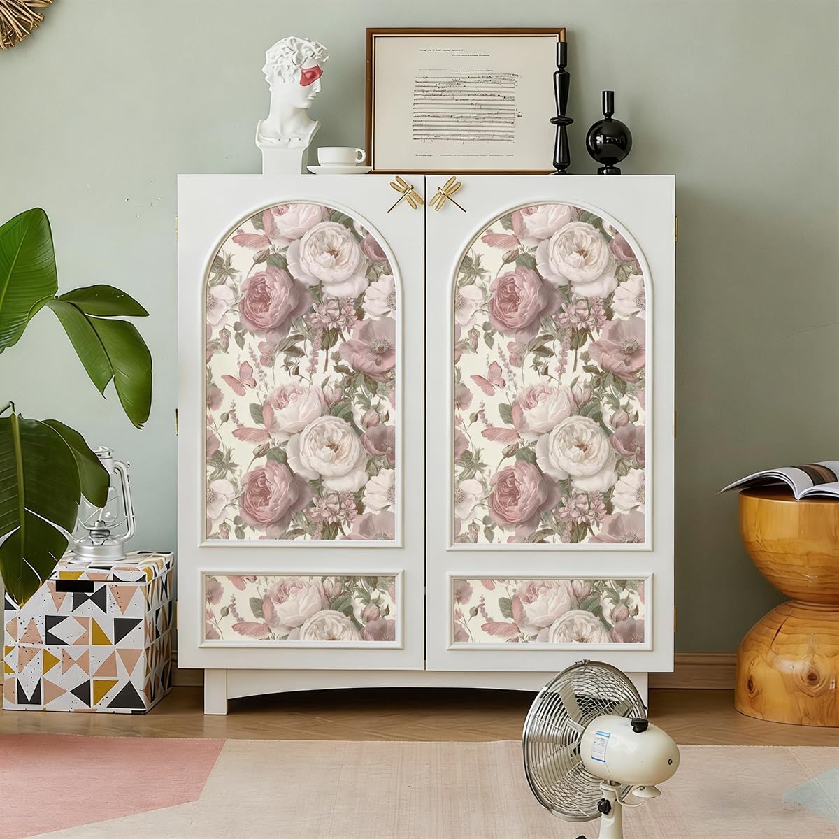 Livebor Floral Peel and Stick Wallpaper Floral Contact Paper for Bedroom 16.9”x118.1” Vintage Flower Wallpaper Self Adhesive Butterfly Flower Contact Paper for Cabinets Bathroom Walls Waterproof Vinyl