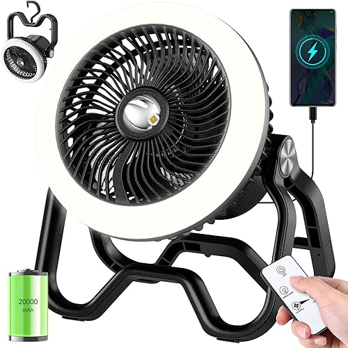 Linterna portátil recargable para campamento, 40 horas, 20000 mAh, inalámbrico, funciona con pilas, ventilador oscilante con control remoto, gancho disponible en Yaxa Costa Rica