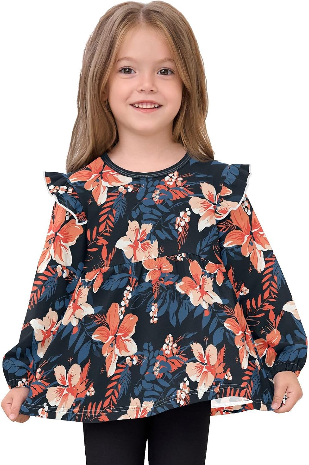 visesunny Toddler Clothes for Girls Red Flower Floral Long Sleeve Fall Shirts Cotton Top with Ruffle Collar