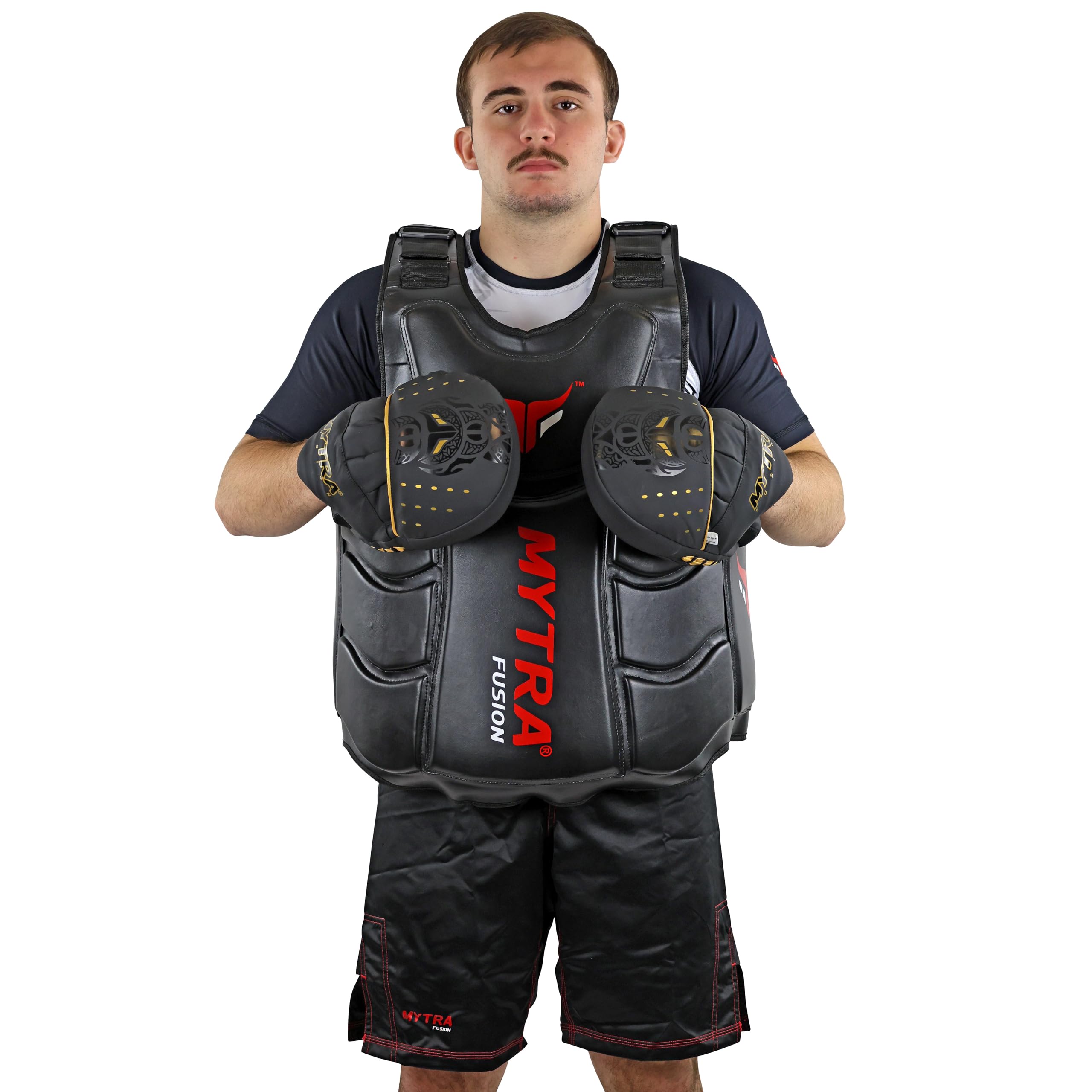 Mytra Fusion Plastron de Boxe – Protection de Poitrine Renforcée Ceinture Abdominale et Bouclier Corporel pour Entraîneurs MMA, Muay Thai & Arts Martiaux & Équipement de Sparring (Noir)
