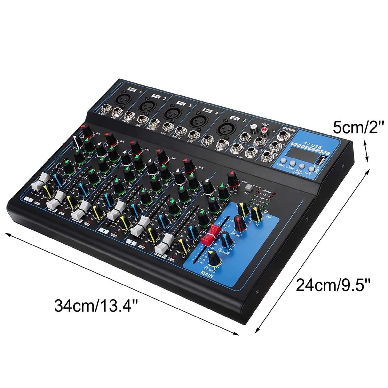 Profesjonalny mikser DJ, cyfrowy wzmacniacz miksera audio 7-kanałowa konsola do miksowania dźwięku stereo Bluetooth USB do nagrywania zespołu domowego na scenie wydajności