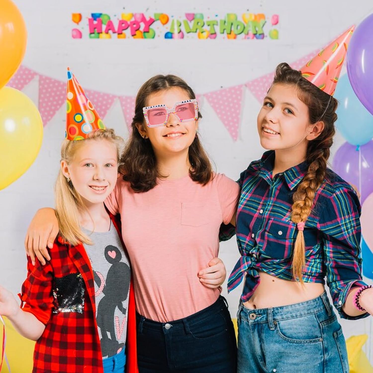 ZEBSF Happy Birthday Girl Sunglasses for Women and Girls, Square Cute Pink Party Glasses for Birthday Gift Accessories - Image 8