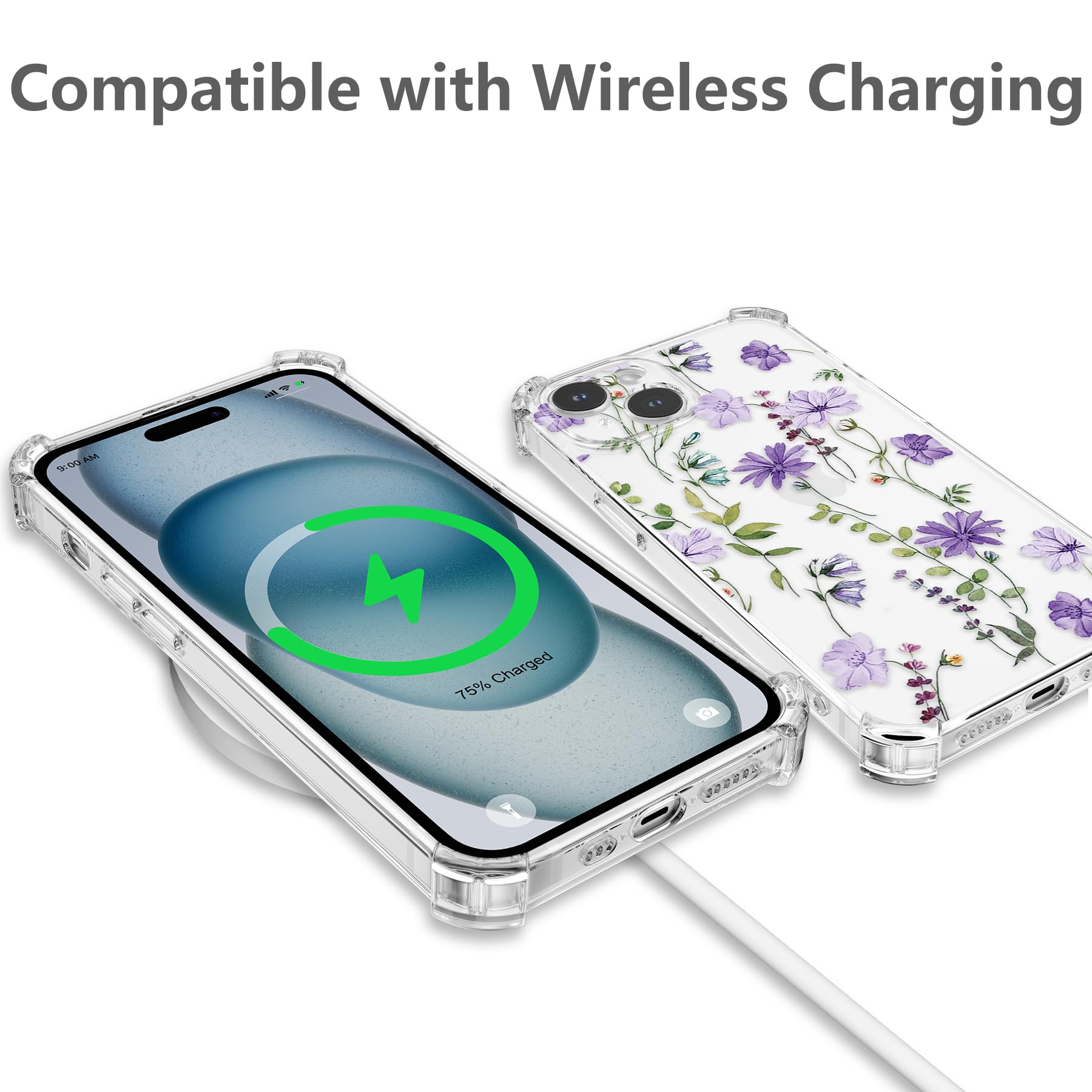 DEFBSC Handyhülle Für IPhone 15 Pro Max – Transparent Mit Blumen-Muster, Lila