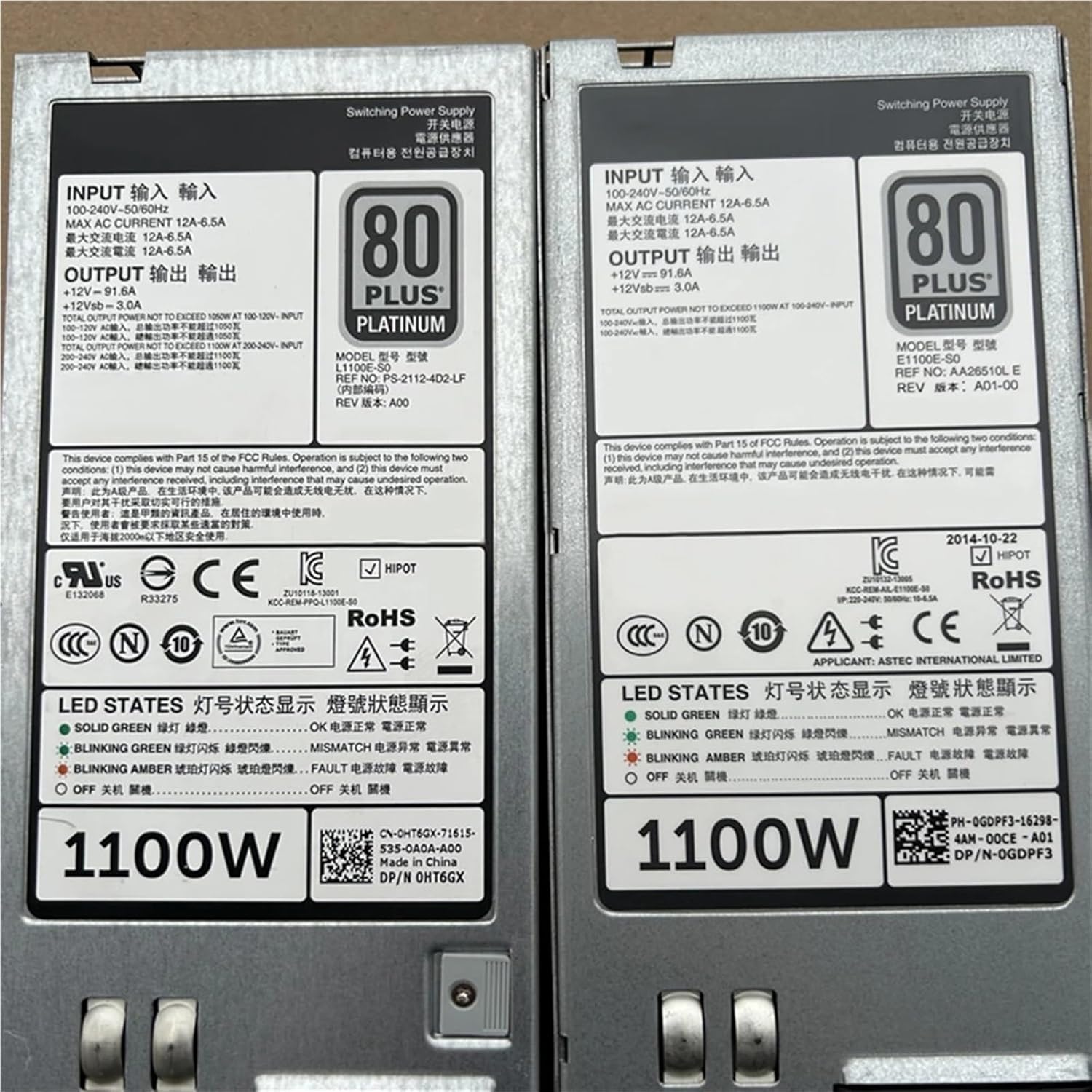 1100W Power Supply for R720 R920 E1100E-S0 L1100E-S0 0GDPF3 0HT6GX