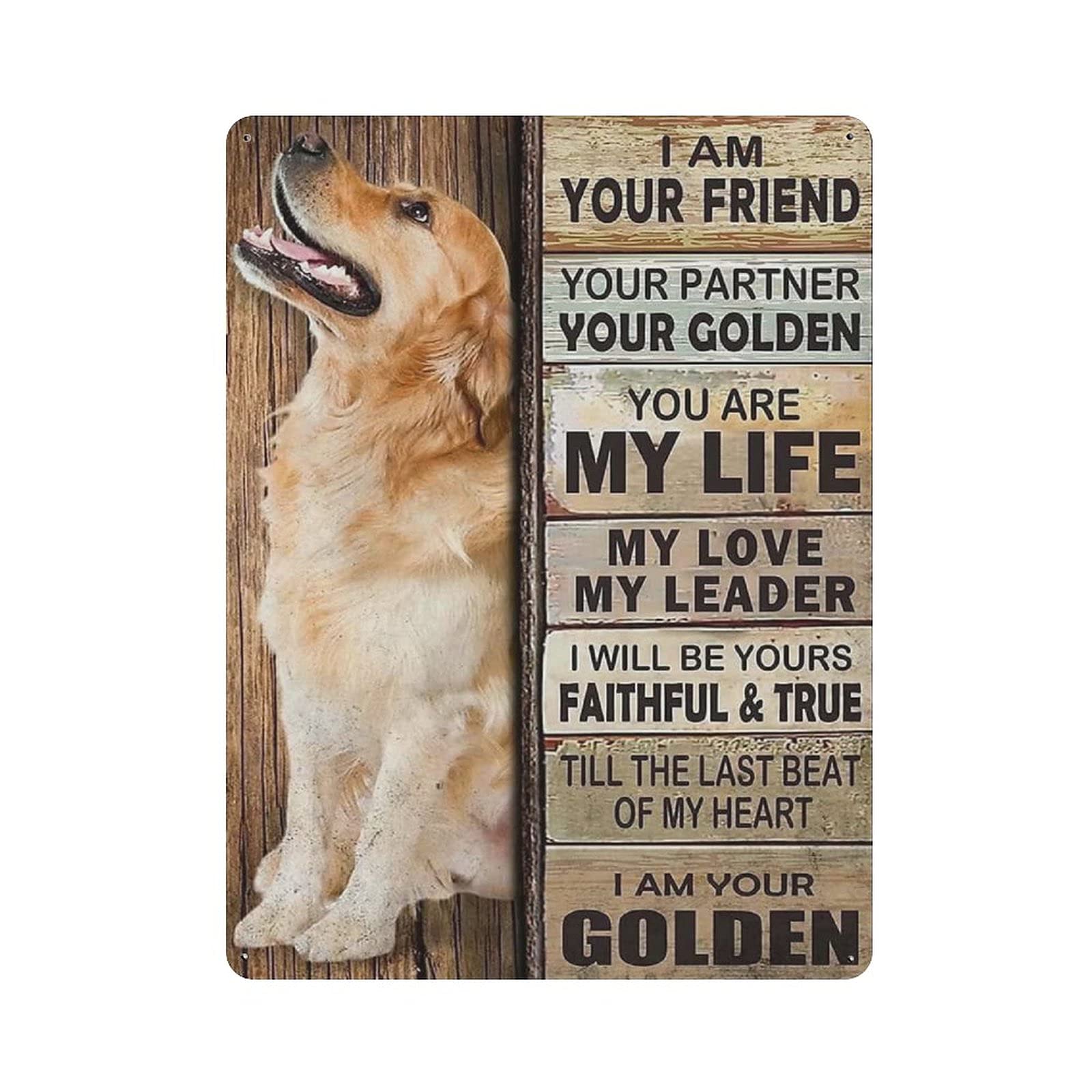 rayprint Metal Tin Sign Golden Dog Vintage Tin Poster Metal Sign Wall Decoration Country Kitchen Home Garage Decor 16"x12"