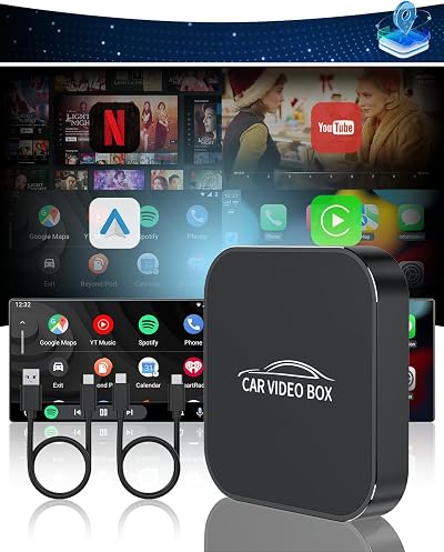 New 5-in-1 Wireless Carplay Adapter with Netflix YouTube TF Card, Android Auto Wireless Adapter and Apple CarPlay, Plug & Play, Magic Video Ai Box for OEM Wired Apple Car Play Cars & iOS 10+