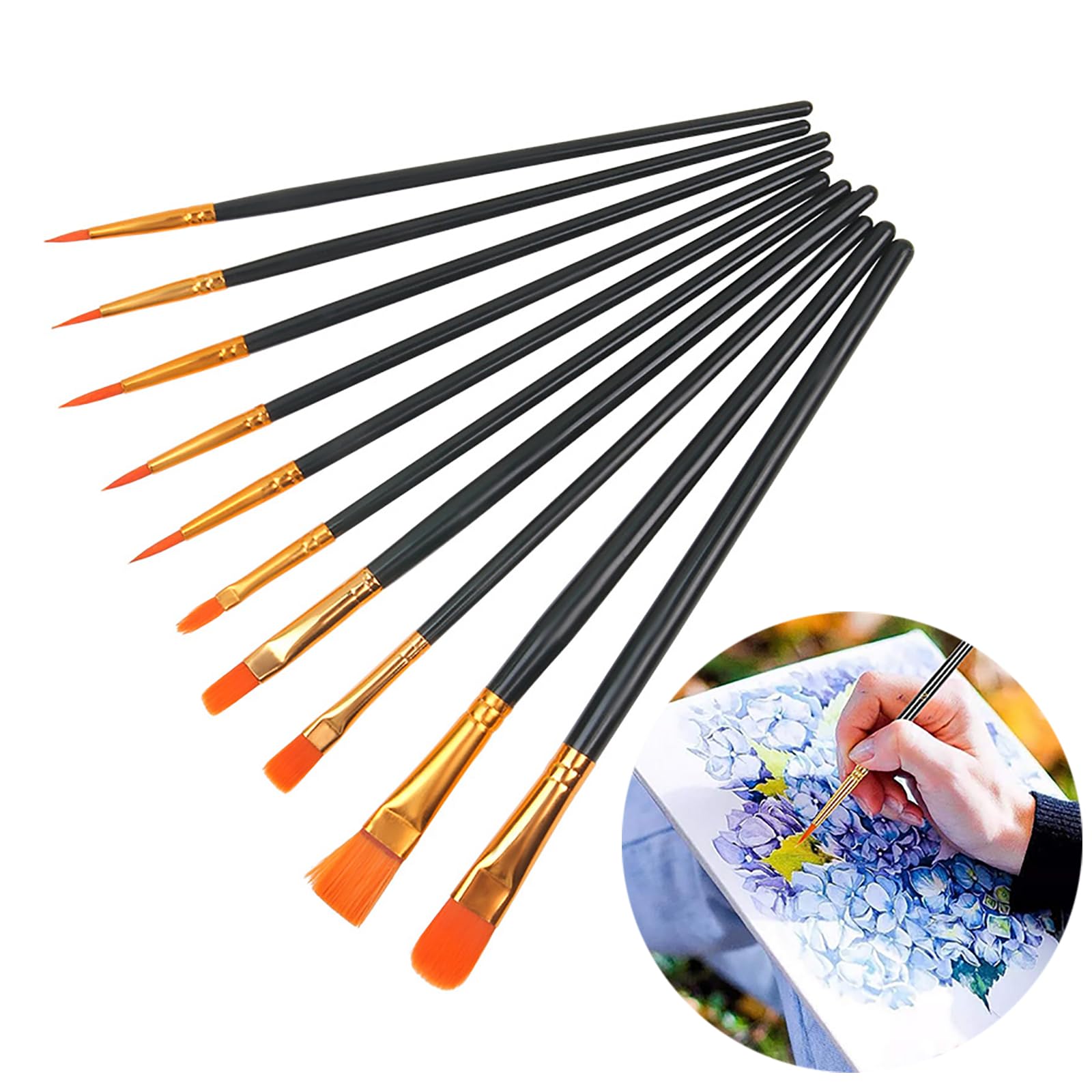 10 Pack Professional Paint Brushes Set - Nylon & Acrylic Fine Detail Brushes for Model Painting, Gouache, Oil & Acrylic Art (Precision Miniature Brushes, Durable Bristles)