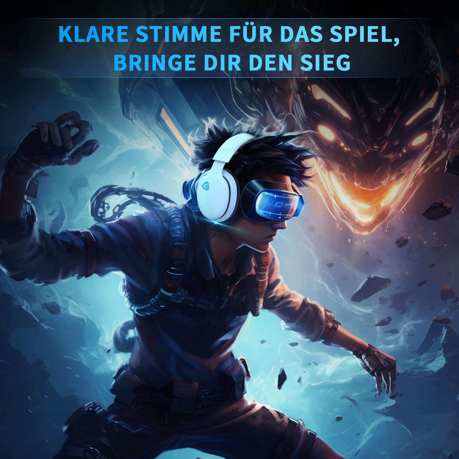 Gaming Headset kabellos für PS5, PC, Switch – 2,4 GHz + Bluetooth 5.4, Surround Sound, Noise Cancelling Mikrofon, 20 ms Low Latency, 50 mm Treiber, 40H Akku