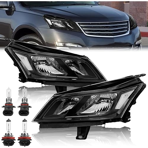 Pair Headlights Assembly Front Lamp Compatible with 2013-2017 Chevy Traverse Driver and Passenger Side Black Housing/Clear Lens/Clear Reflector w/bulbs
