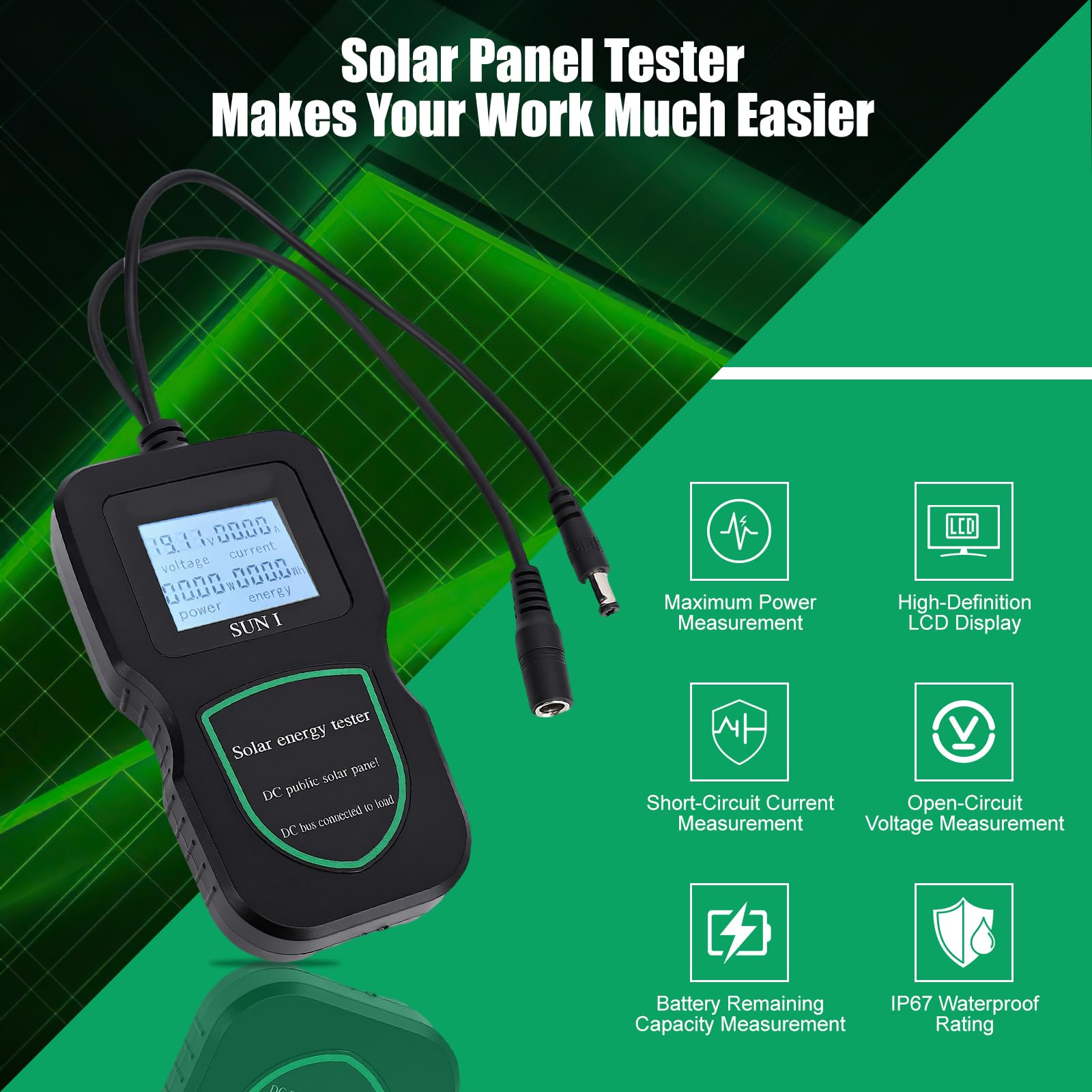 Tester per pannello solare fotovoltaico, multimetro per pannello solare, IP67 impermeabile, 500w, display LCD, dati in tempo reale, aggiornamento Mppt, tester per l'installazione e la manutenzione di
