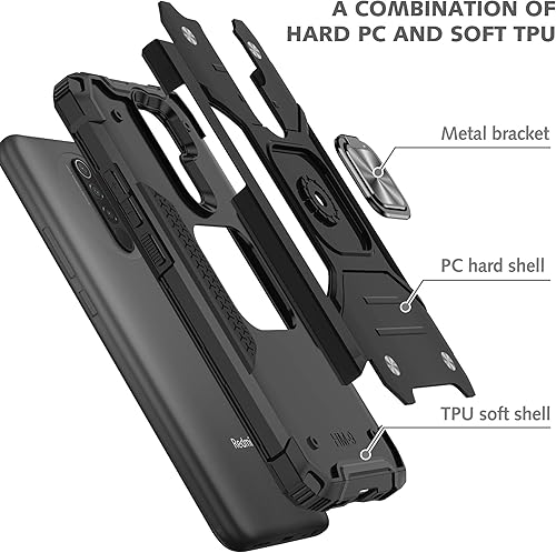 Miniatura 8 de Asuwish Funda de teléfono para Xiaomi Redmi 9 con protector de pantalla de vidrio templado y soporte de anillo delgado híbrido protector móvil