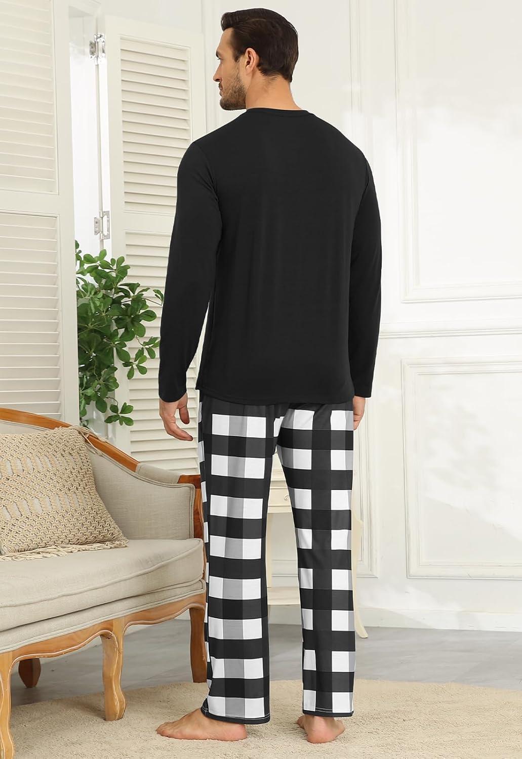 KUYIGO Men 2 Piece Pajamas Set Plaid Sleepwear Loungewear Nightwear PJ Sets - Image 3