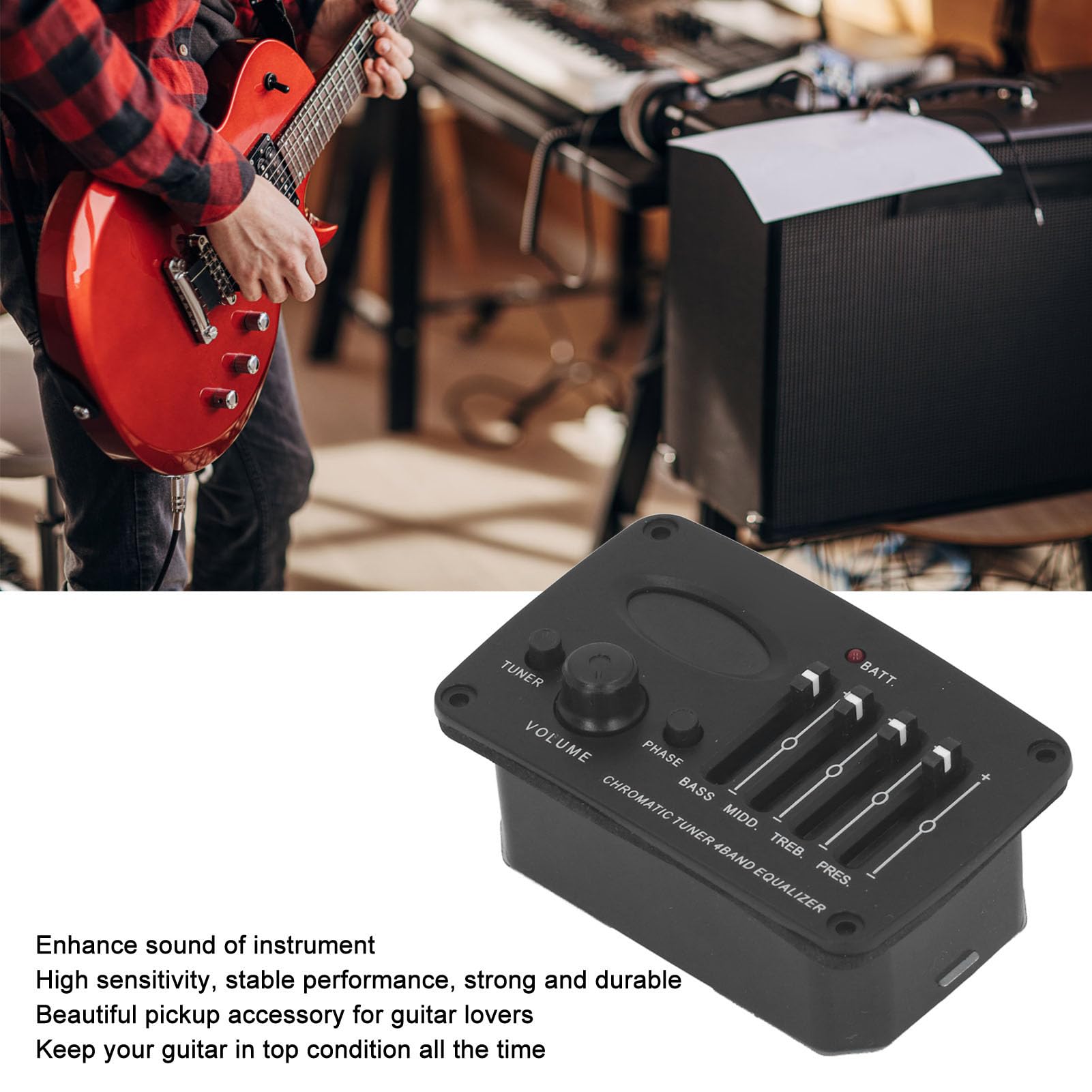 Pickup per Chitarra Accordatore Cromatico Sintonizzatore Preamplificatore per Chitarra Ed Elettrica Equalizzatore a 4 Bande Preamplificatori EQ Piezoelettrico