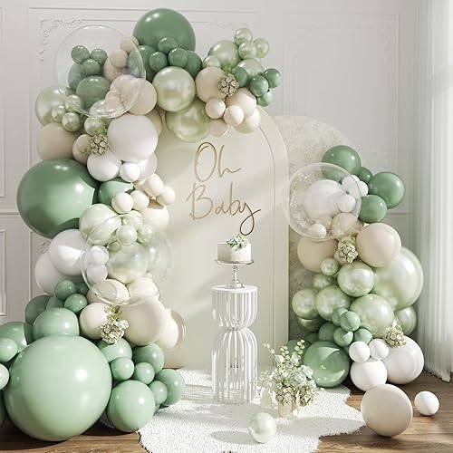 Sage Green Balloon Arch Kit 108Pcs Double Stuffed Pearl Green