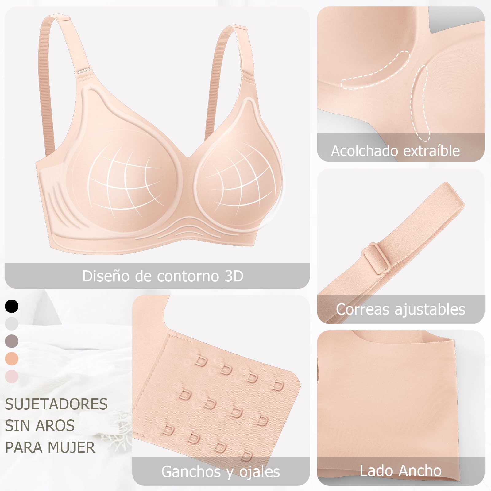 Ganado Sujetador sin Aros con Relleno Mujer Sujetadores Push Up sin Costuras Bralette Comodos Cuello V