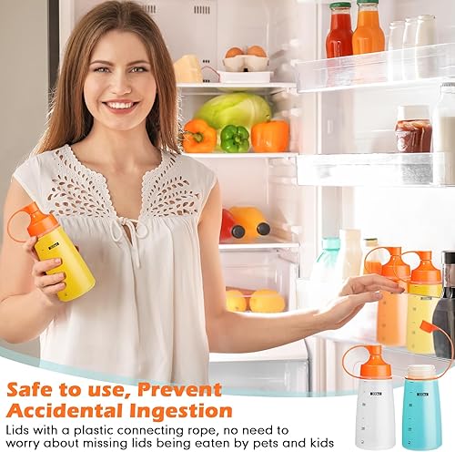 Miniatura 5 de Dandat 24 botellas exprimibles de boca ancha para salsas, ketchup, botellas exprimibles de condimentos para dispensadores vacíos, salsa de tomate,