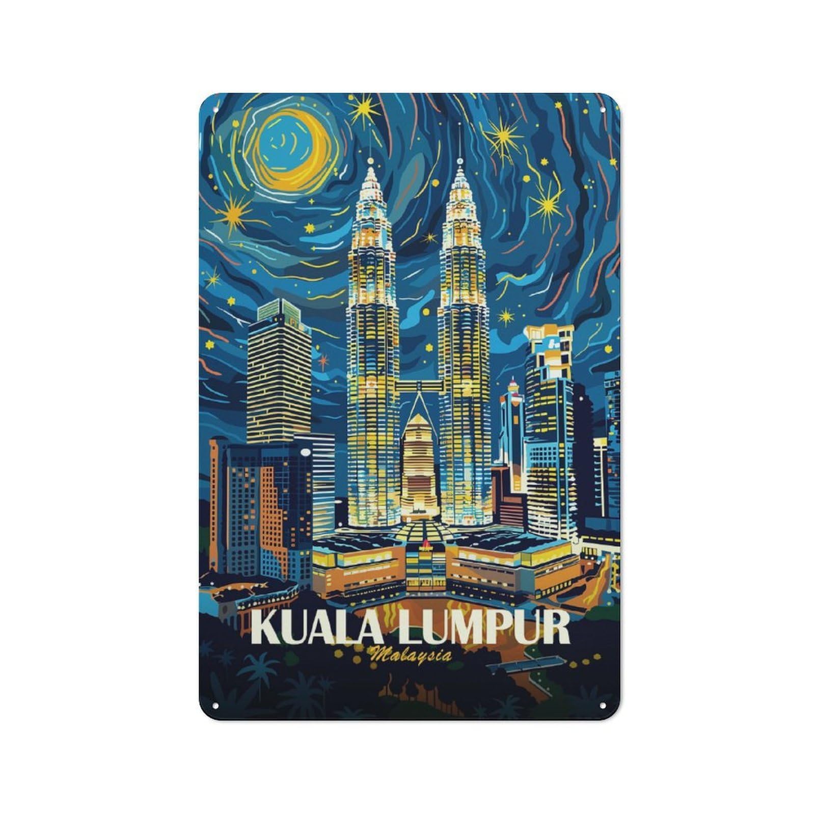 Kuala Lumpur Cityscape at Night(2) Decorative Tin Plaque 30x20cm, Decorative Novelty Wall Art for Hallway, Home Bar, Garage Or Study