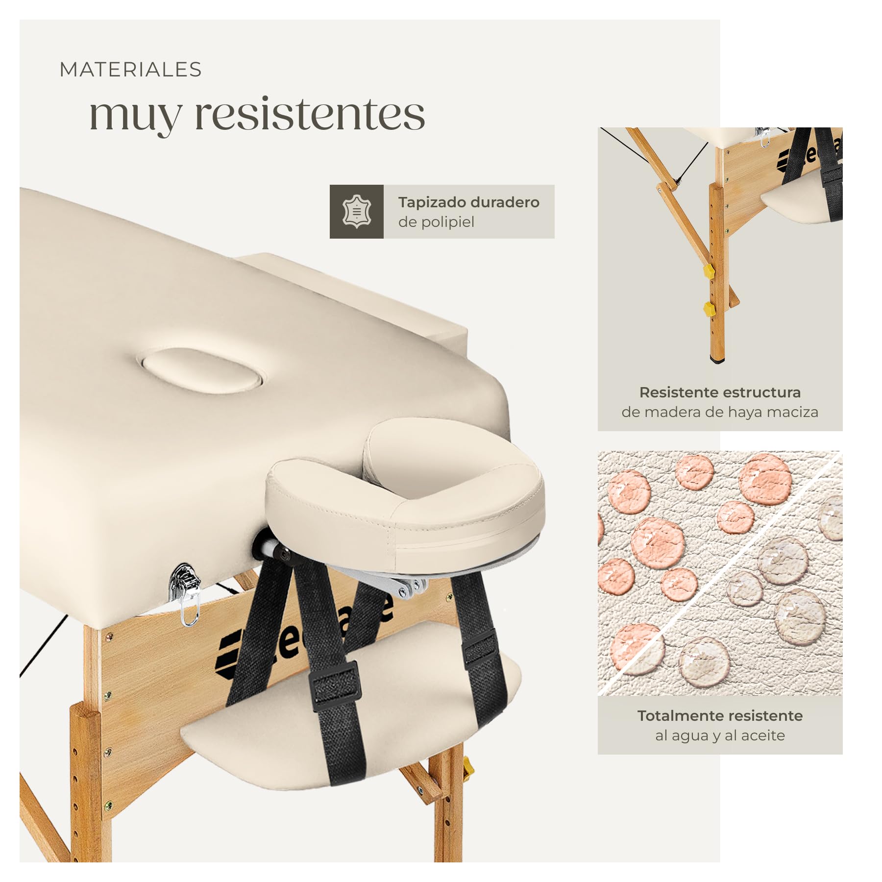tectake Camilla Masaje Plegablle para Fisioterapia Tatuajes Quiromasaje, Camilla Portátil Ajustable para Estética Belleza, Carga 250kg y Acolchado de 7,5cm, con Accesorios - Beige