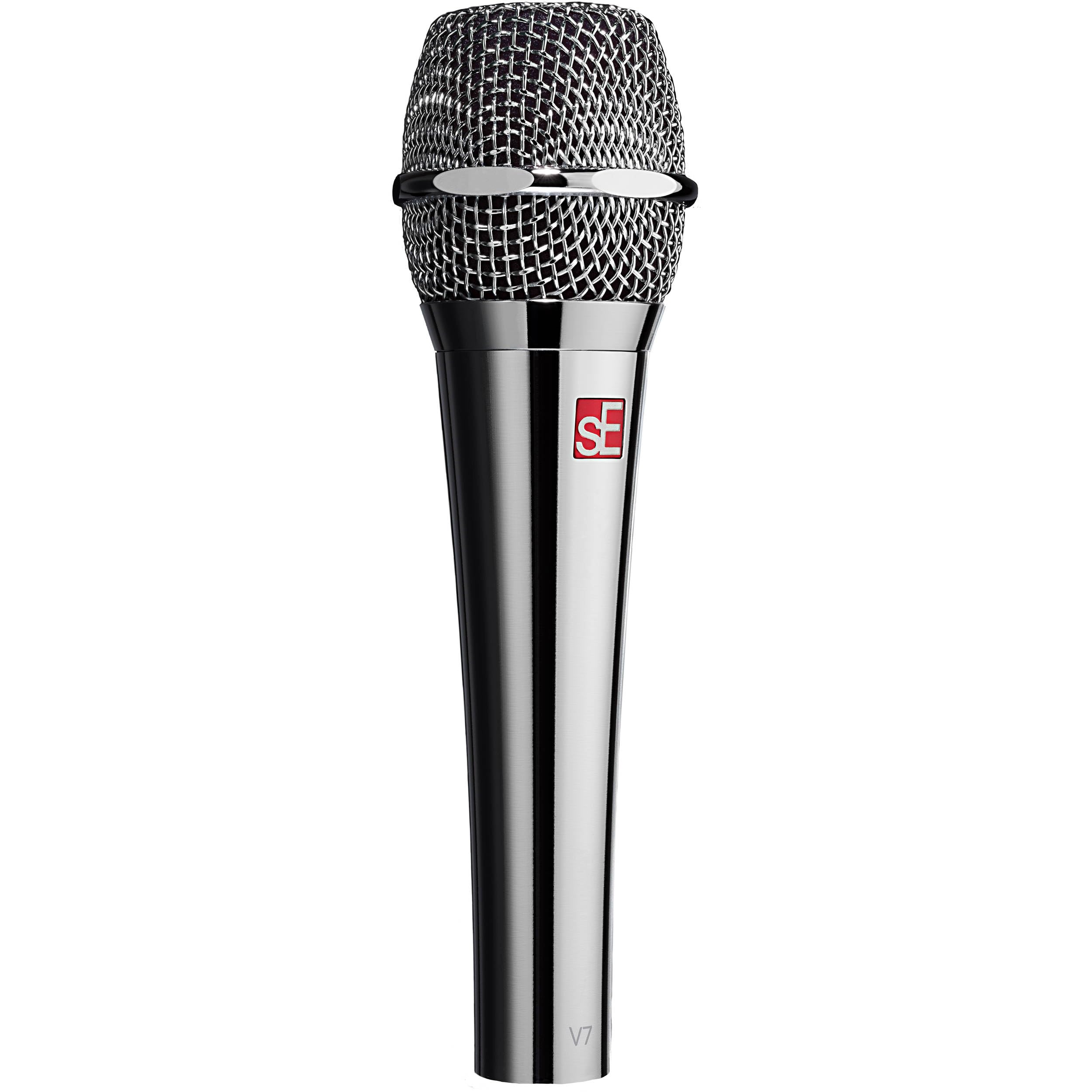 sE Electronics V7 (Chrome) Supercardioid Dynamic Handheld Vocal Microphone with Tripod Microphone Stand and XLR Cable