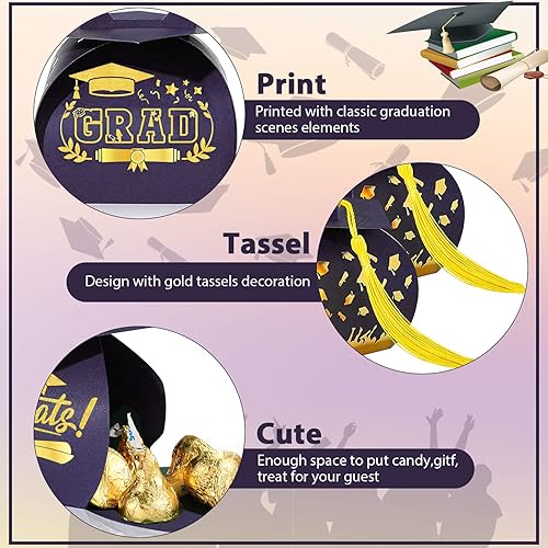 Miniatura 11 de Spakon 30 cajas de regalo con tapa de graduación, regalos de fiesta de graduación, cajas de dulces con borlas, centros de mesa de decoración