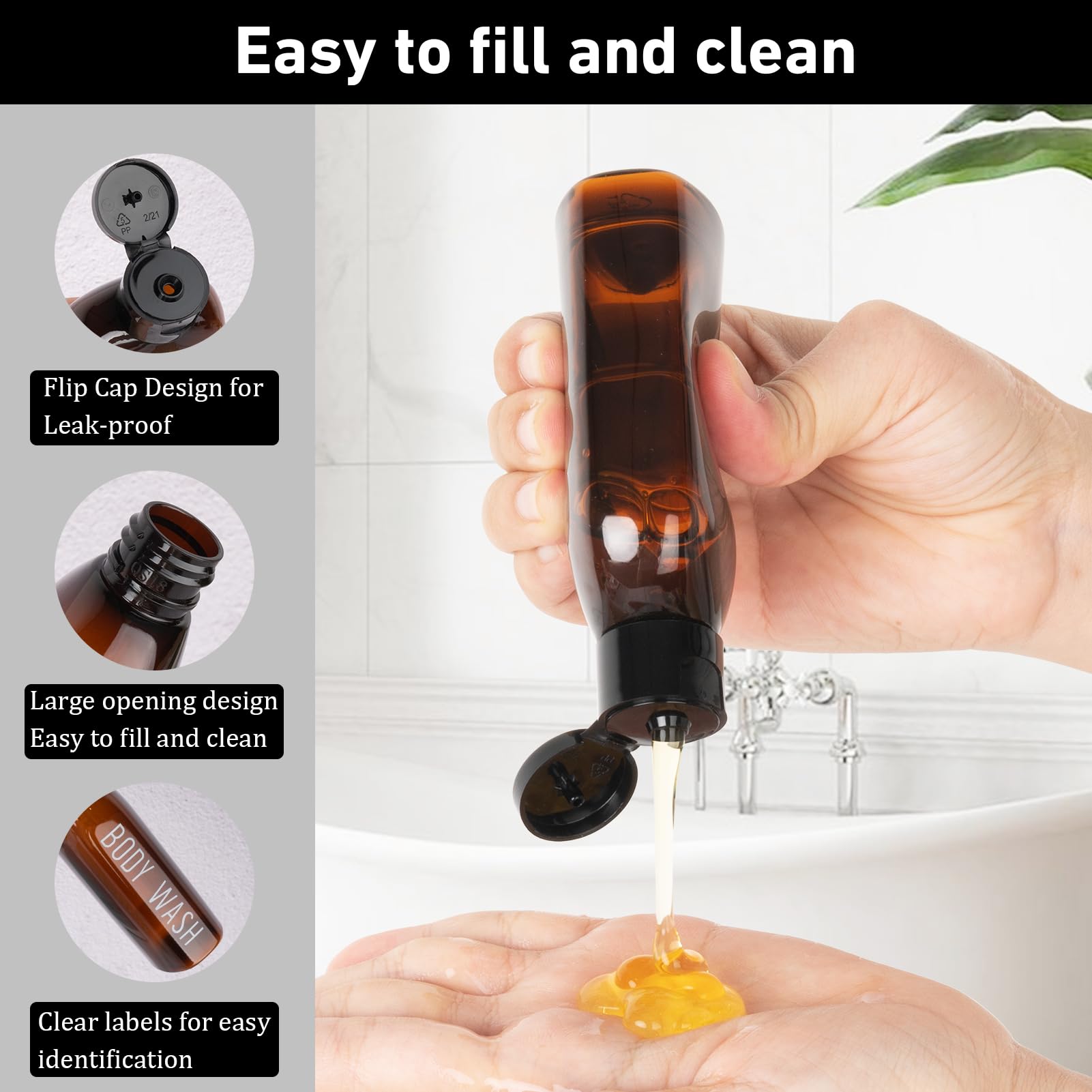 Ronyes Travel Bottles for Toiletries 6 Pack 100ml Leakproof Reusable Travel Size Containers (Brown) - Image 4