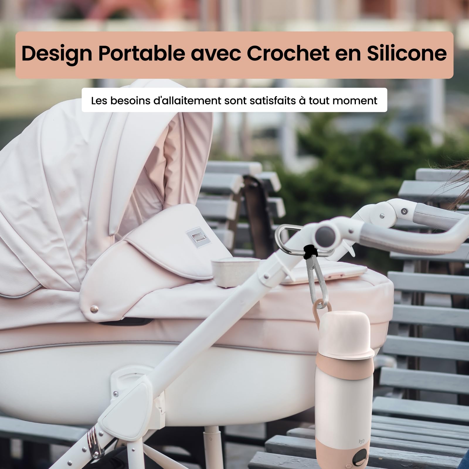 Chauffe Biberon Nomade Sans Fils, Capacité 500ml, Chauffe Rapide + Température Précise, Chauffe-Eau Portable pour Voiture Avion, Batterie 5200 mAh