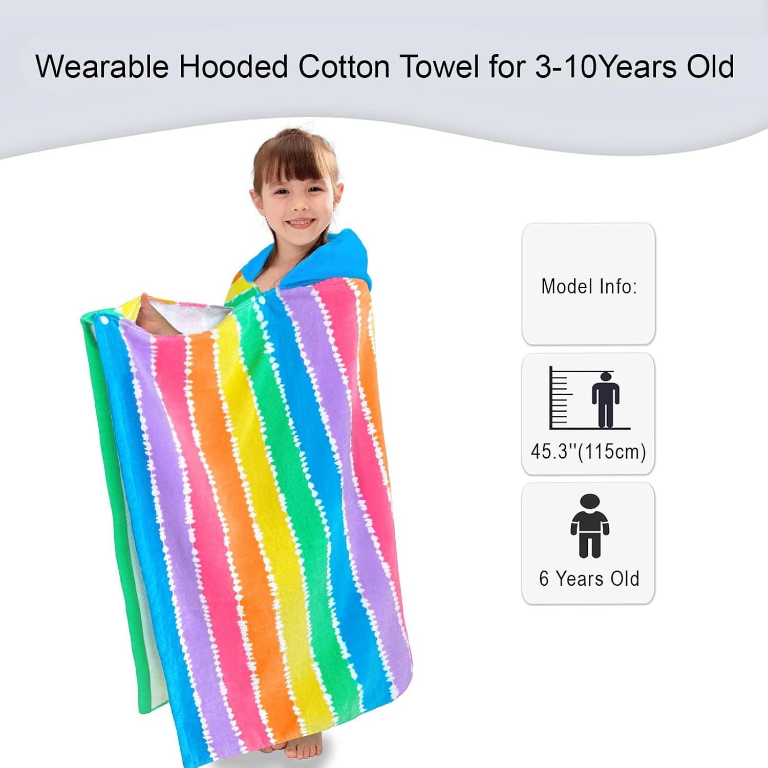 VOOVA & MOVAS Kids Poncho Towels with Hood (4-8Years), Absorbent Lightweight Hooded Beach Towel for Pool | Swim | Bath, Color Stripe