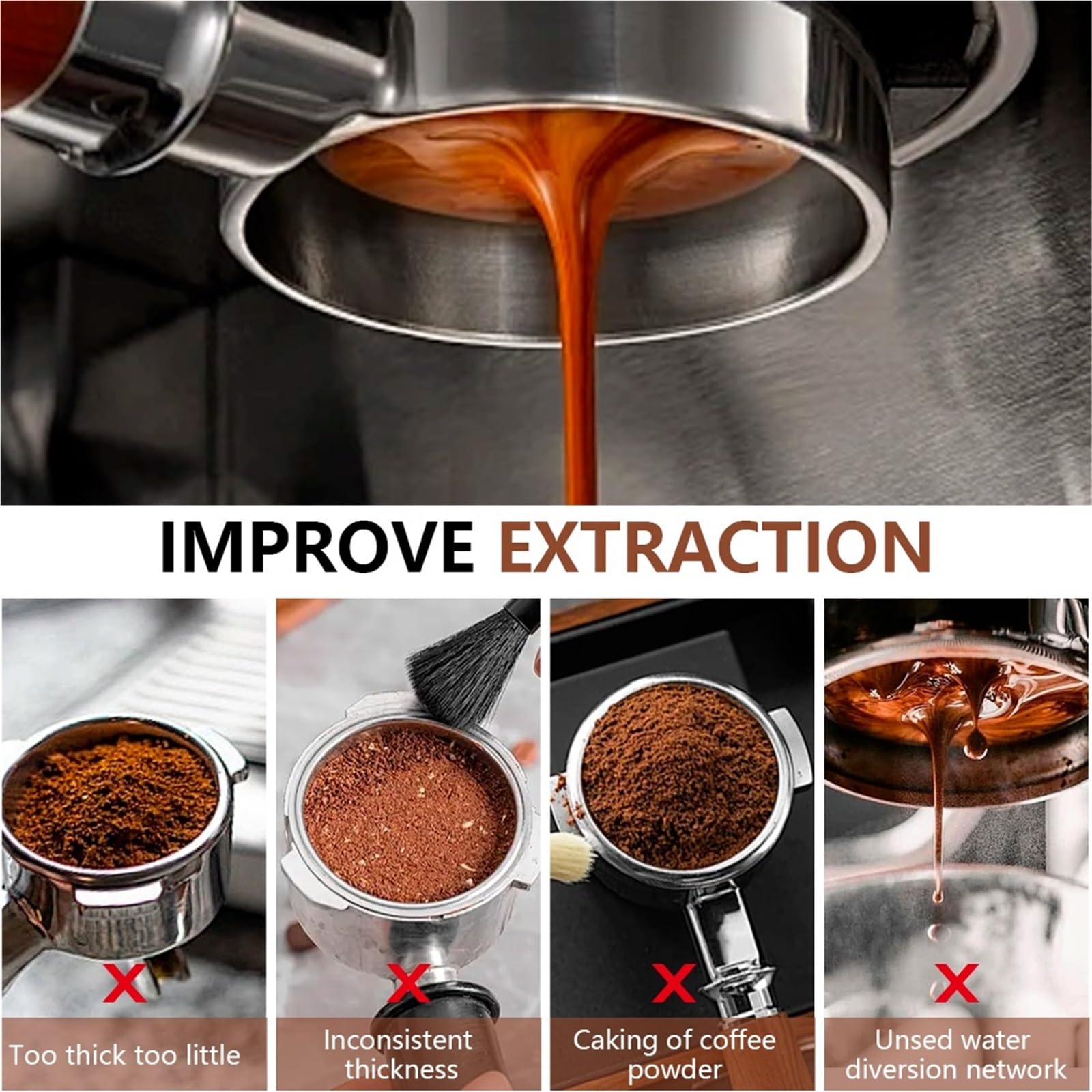 Portafiltro de espresso sin fondo acero inoxidable