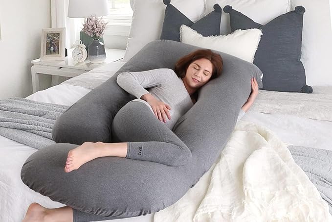 Sasttie Pregnancy Pillows for Sleeping, U Shaped Cooling Full Body Pillow with Removable Cover, Pregnant Women Must Haves, Maternity Essential, Dark Grey