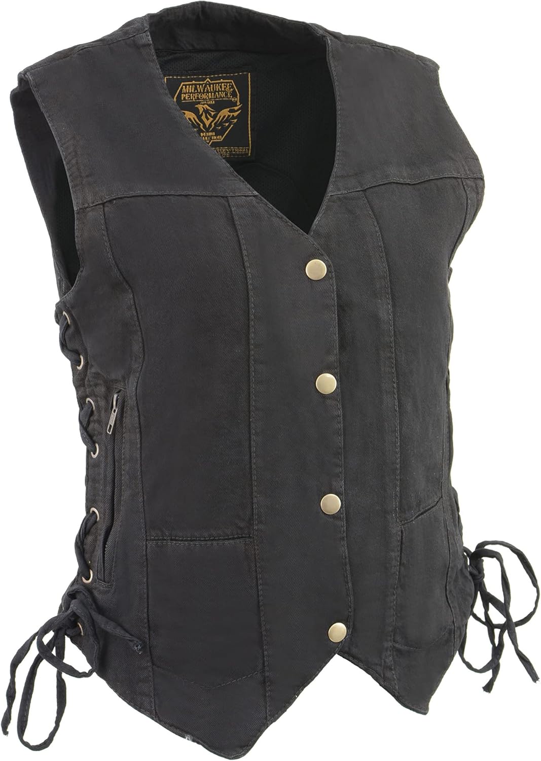 Milwaukee Leather Women’s Black 6 Pocket Side Lace Denim Vest w/Gun Pockets MDL4020