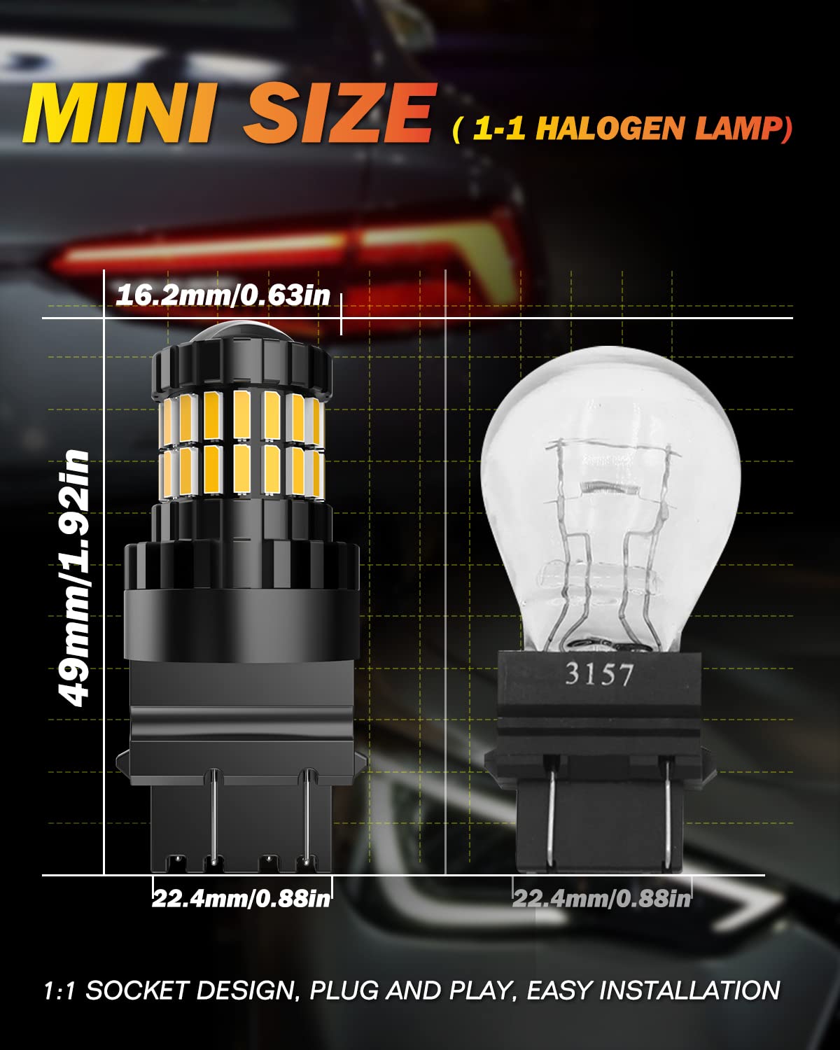 Ampoules LED 3157 3057 T25 P27/7W - Jaune Ambre - Canbus Sans Erreur - Pack De 2 - Ultra Lumineuses Clignotant LED Jaune Ambre