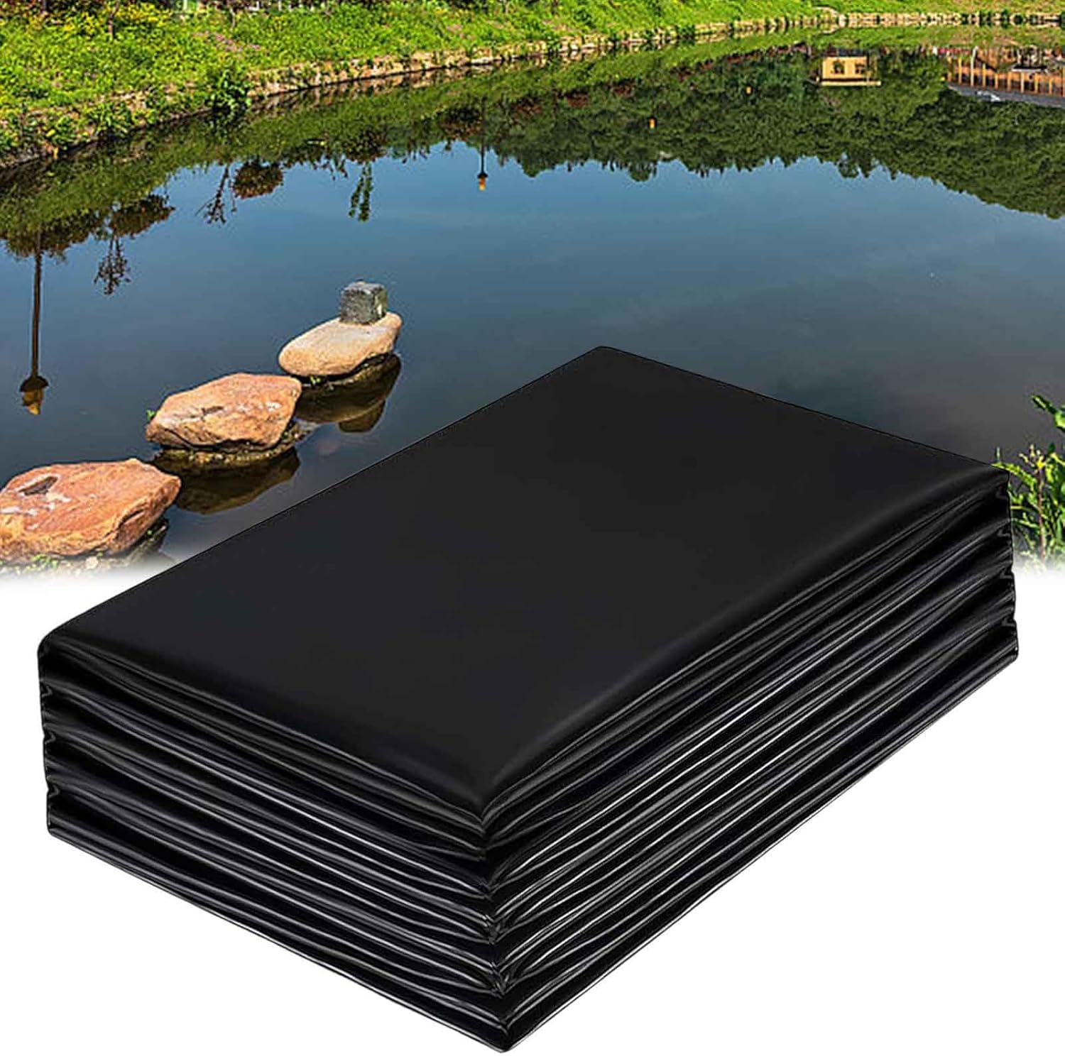 Outdoor HDPE Pond Liner 1x6m 3x4m 4x6m 5x8m 6x9m 8x10m 10x12m Heavy Duty Sealing Film Pond Membrane Swimming Pond Film Garden Pond Tarpaulin for Fish Ponds, Fountains, Water Garden and Waterfall(19.7x